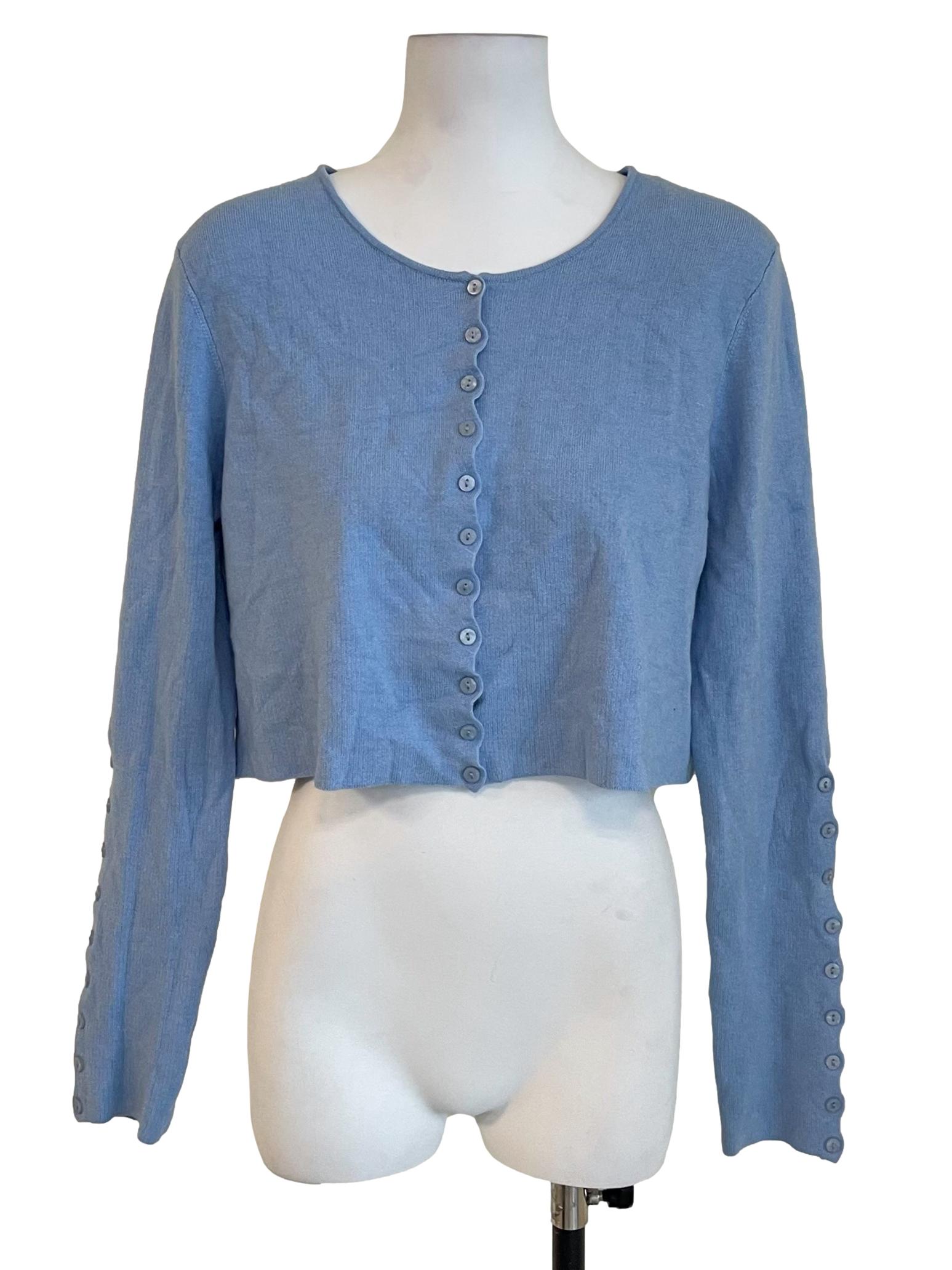 Ice Blue Round Neck Cardigan