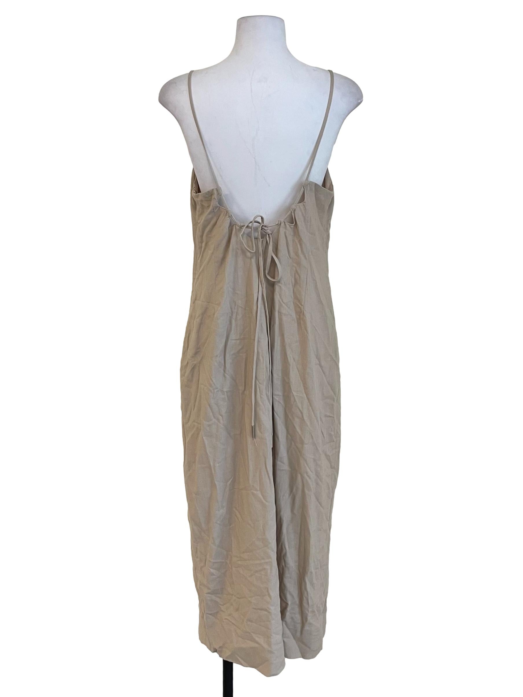 Beige Scoop Back Slit Dress