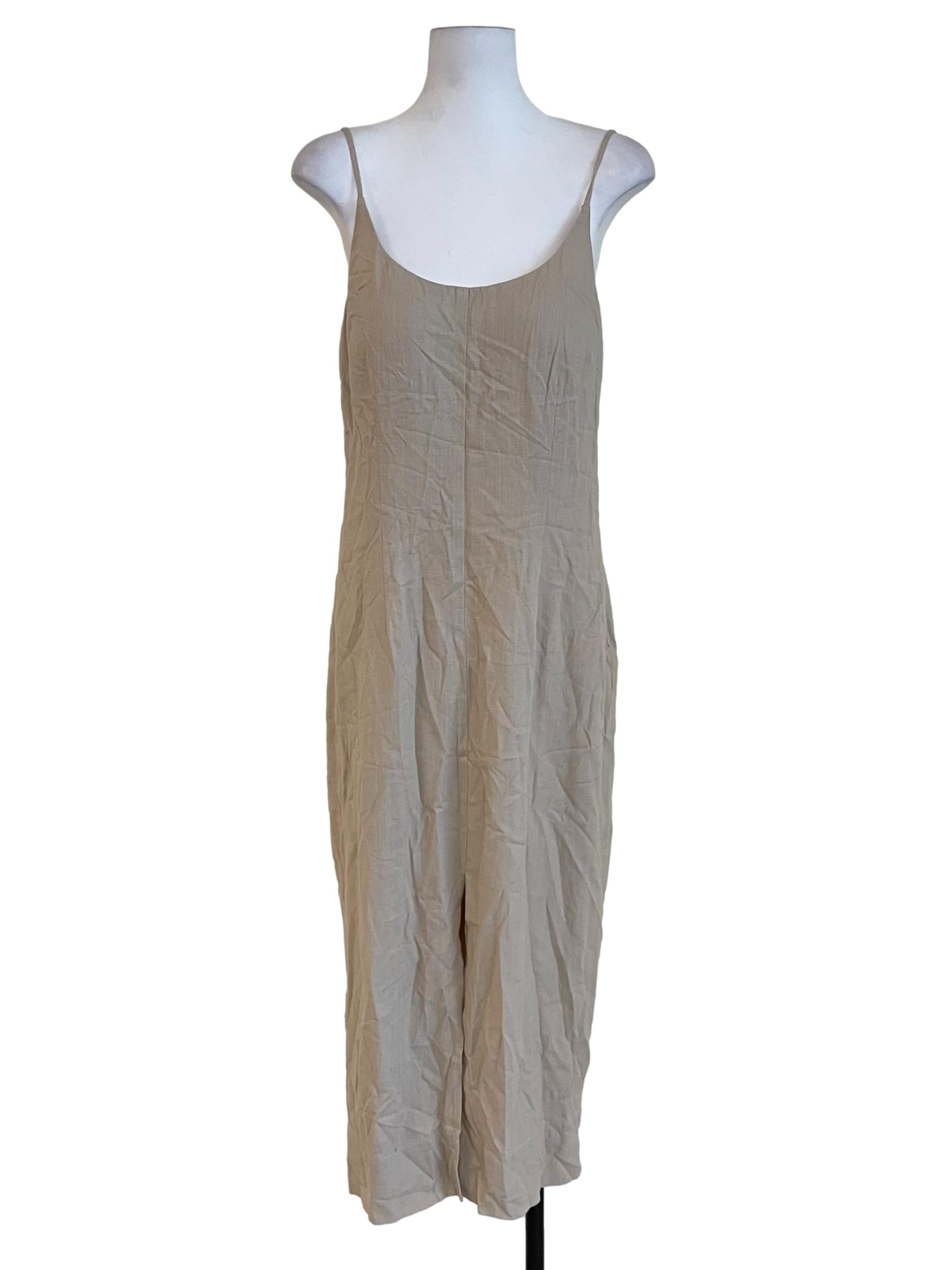 Beige Scoop Back Slit Dress