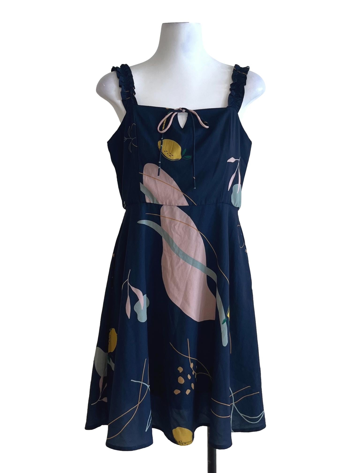 Navy Blue Abstract A-Line Dress