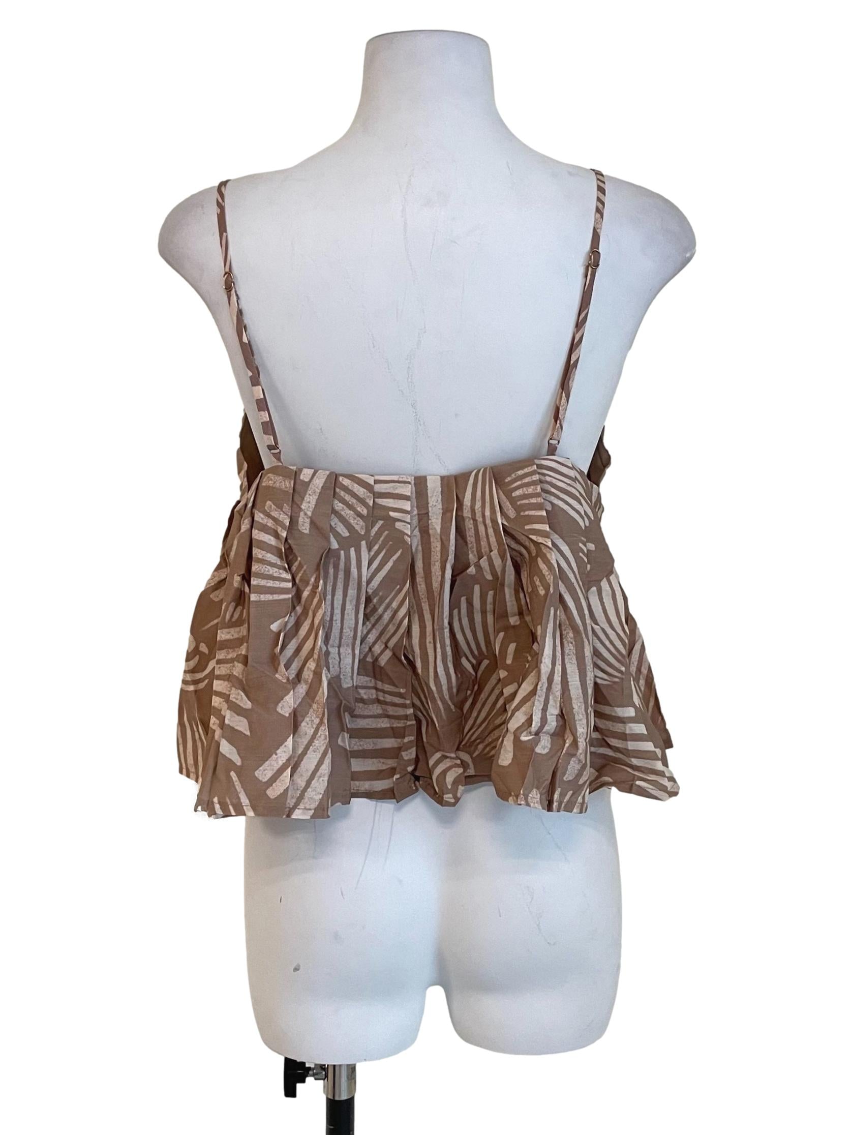 Peanut Brown Pleats Peplum Mini Top