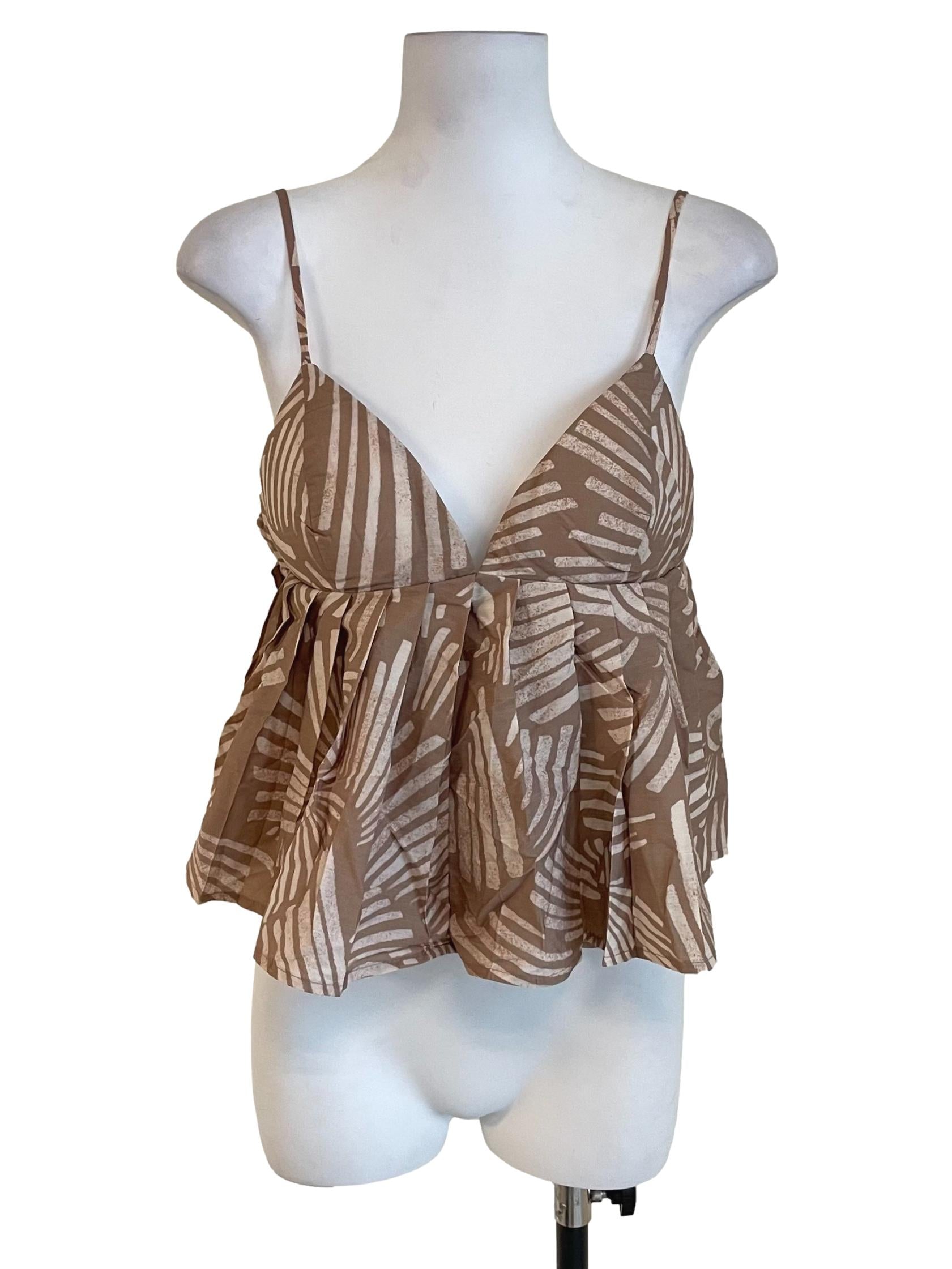 Peanut Brown Pleats Peplum Mini Top