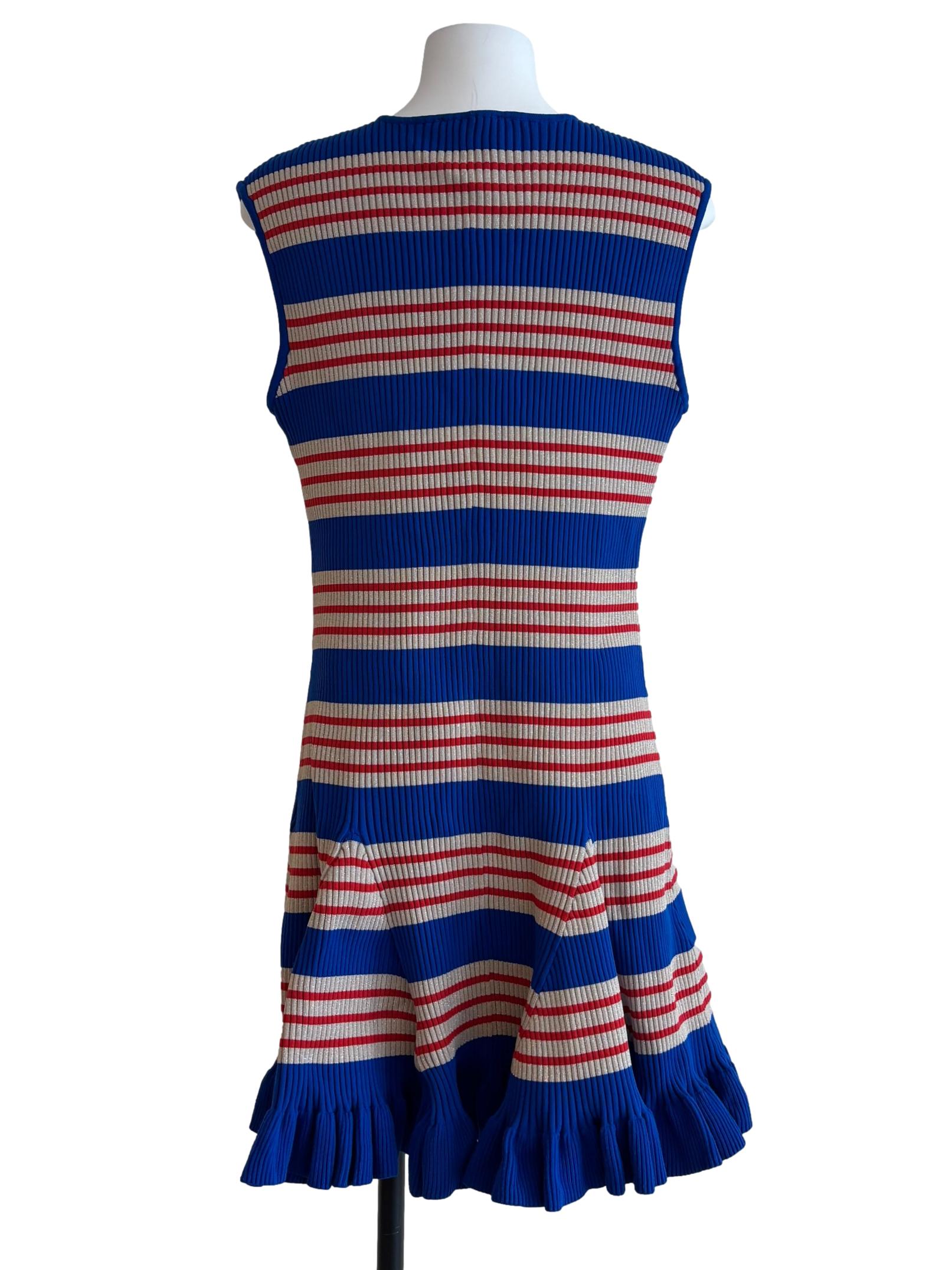 Azure Blue Red Stripe Ribbed Dress