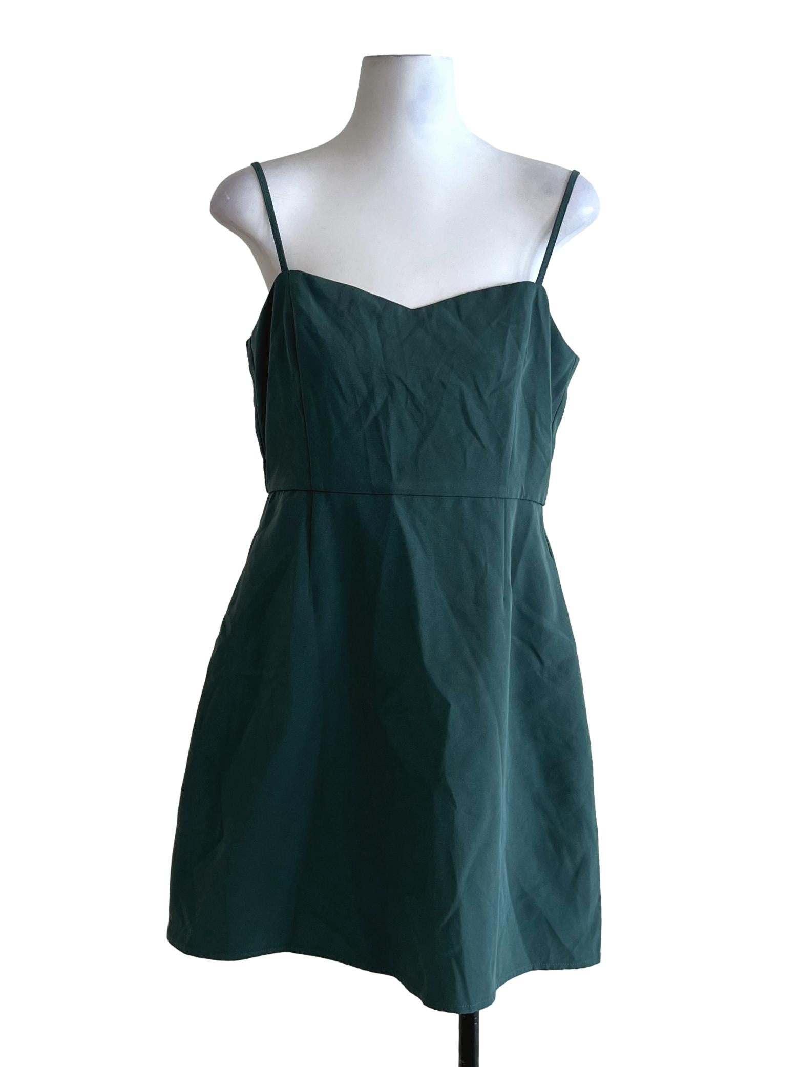 Moss Green Spaghetti Strap A-Line Dress