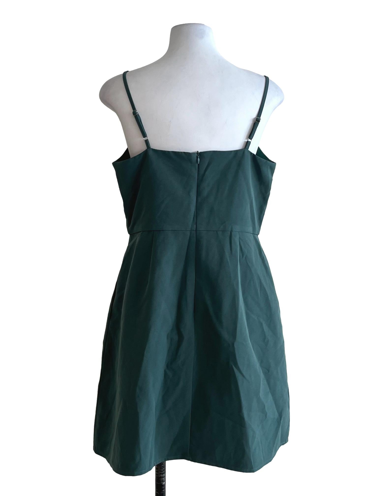 Moss Green Spaghetti Strap A-Line Dress