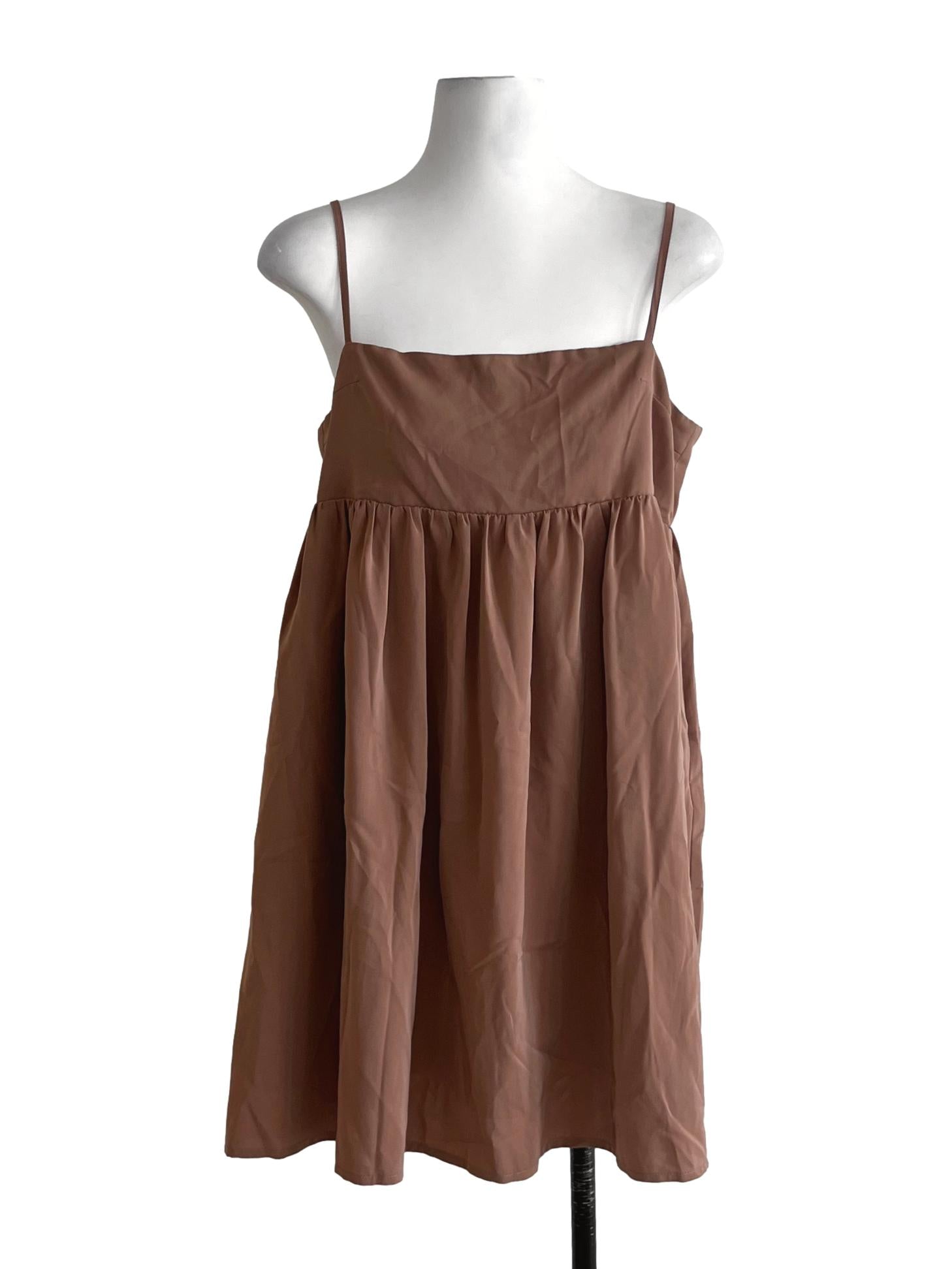 Caramel Brown Spaghetti Strap Jumper Dress