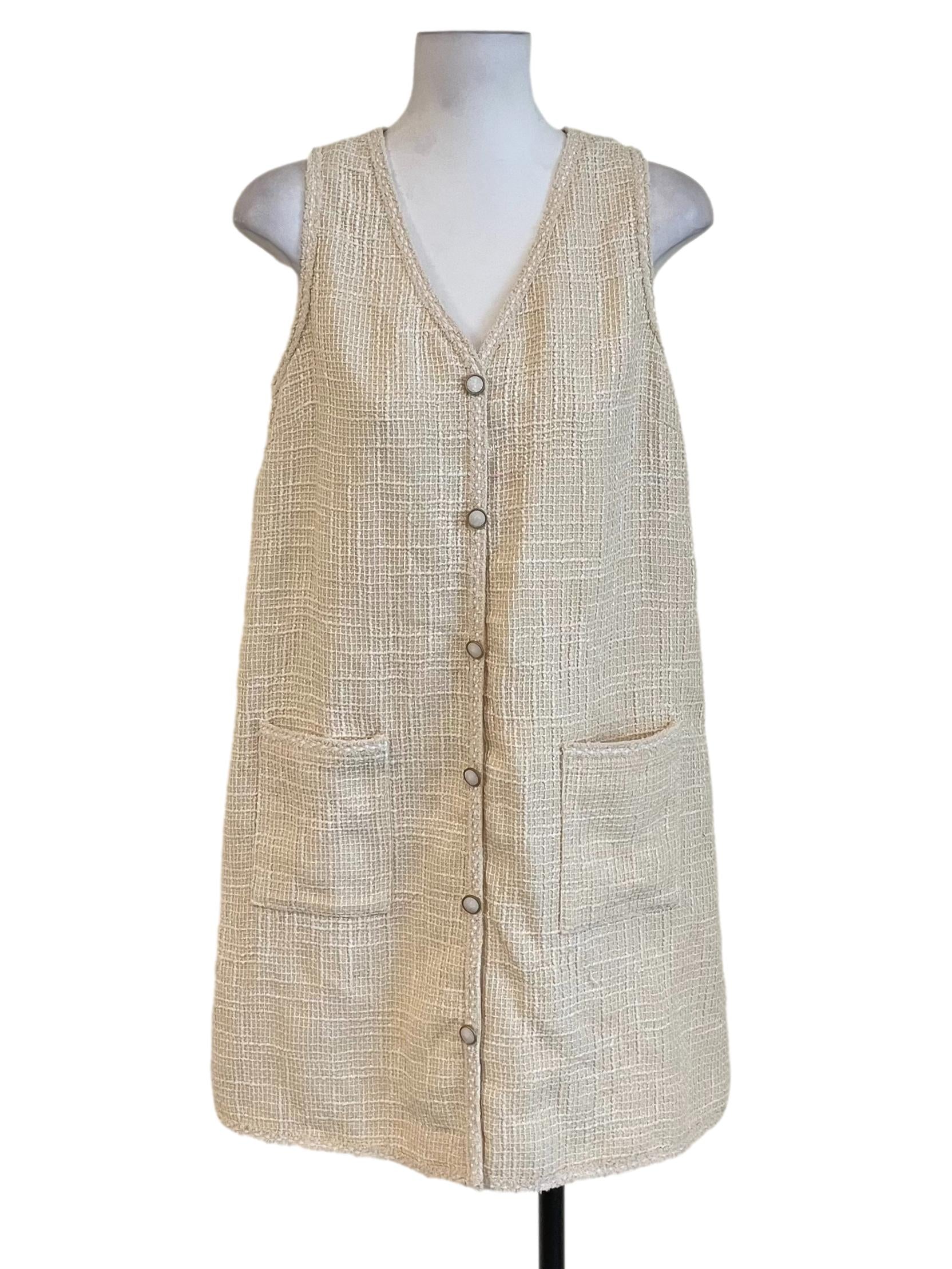 Ivory White Button Down Tweed Dress