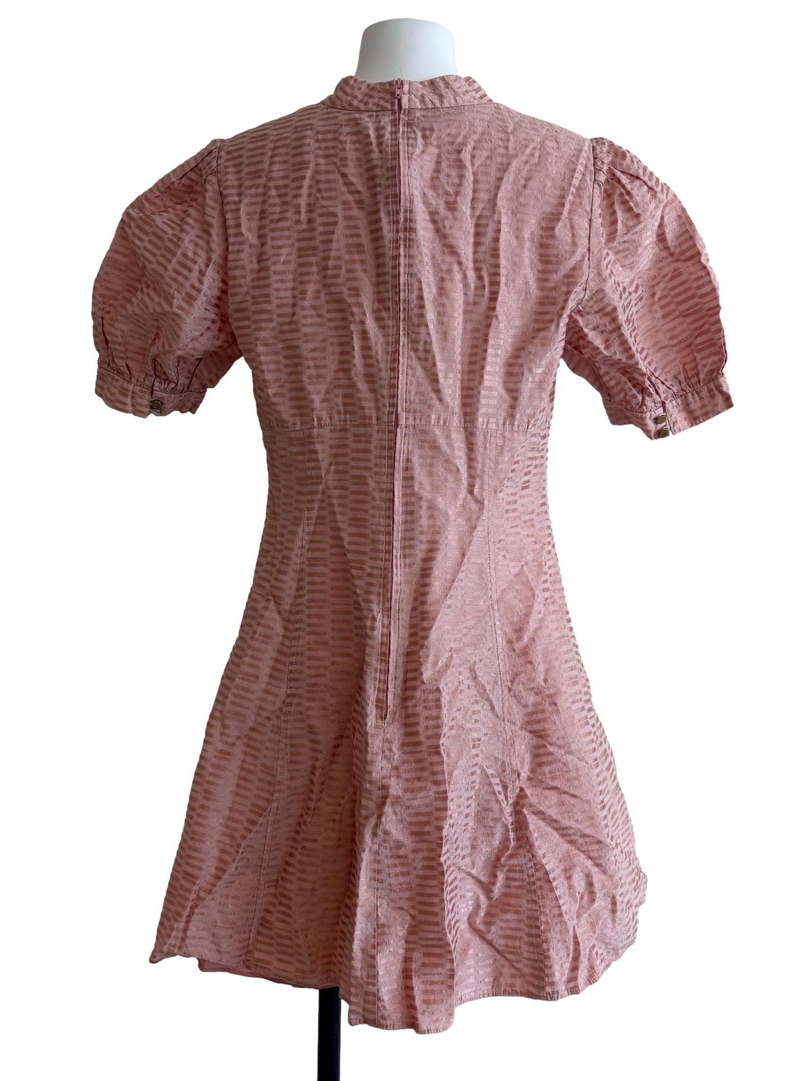 Rose Pink Puff Sleeve A-Line Dress
