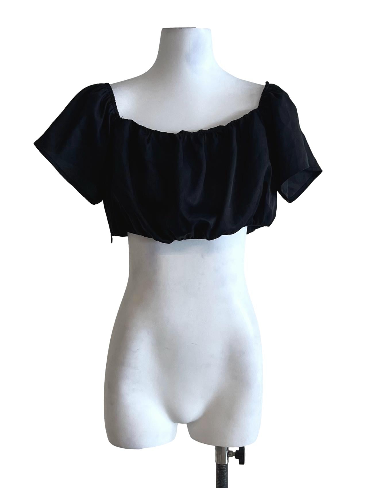 Black Scoop Neckline Cropped Blouse