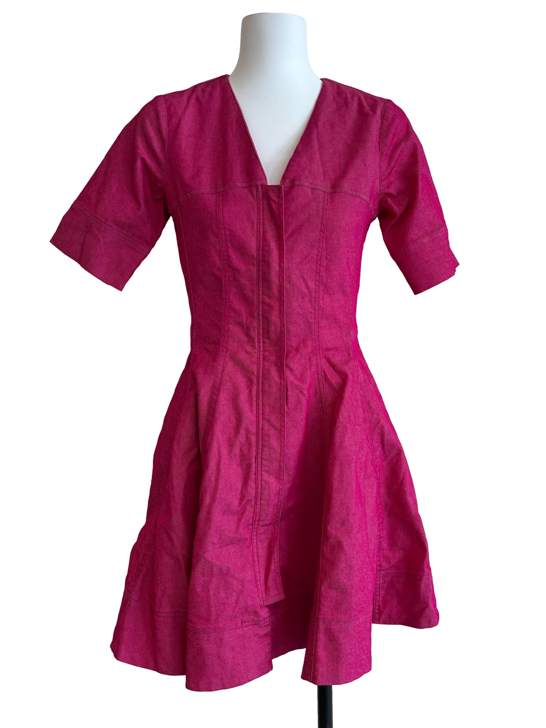 Magenta Zip Up A-Line Dress