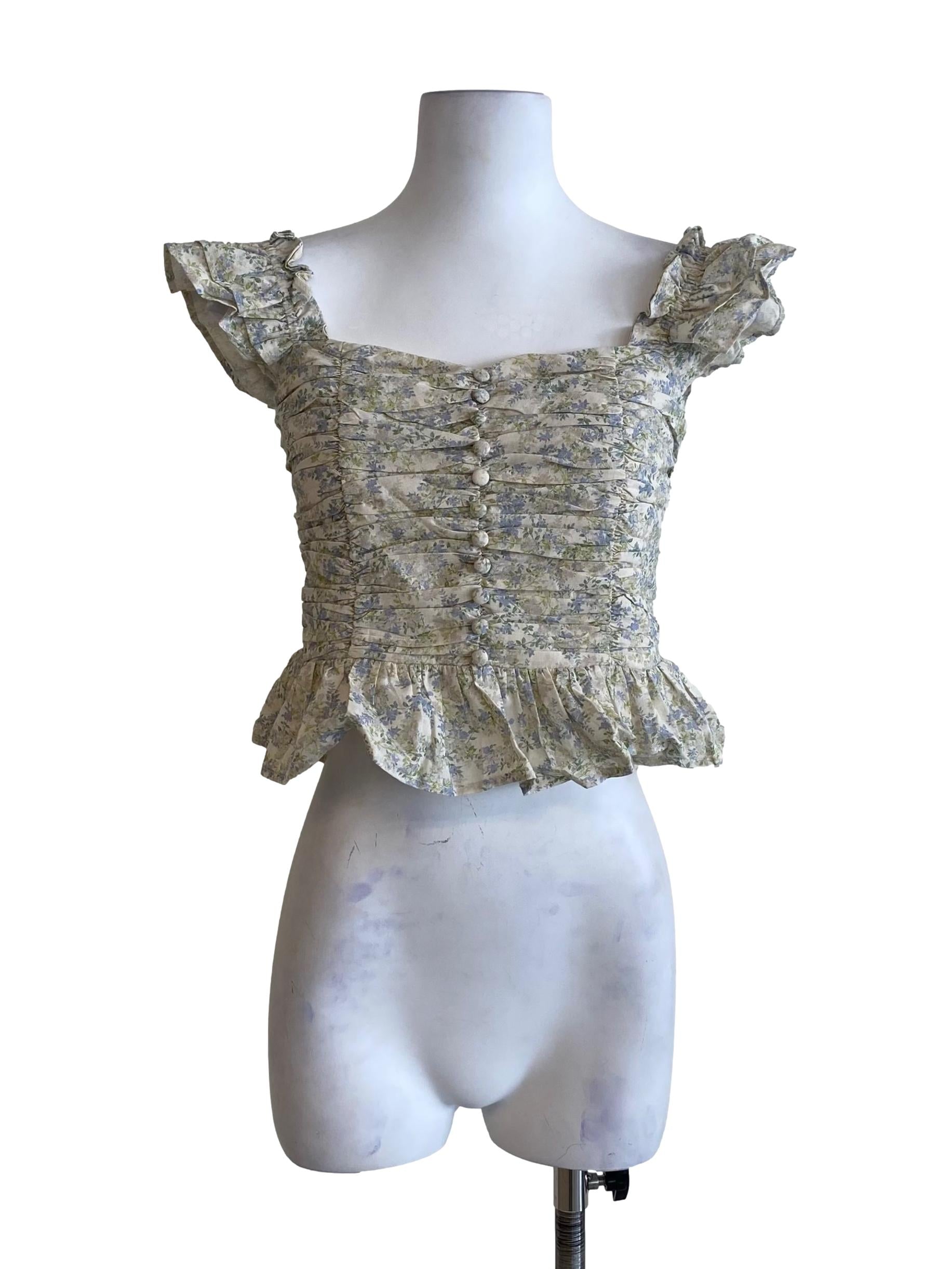 Ivory White Multicolor Floral Ruffle Blouse