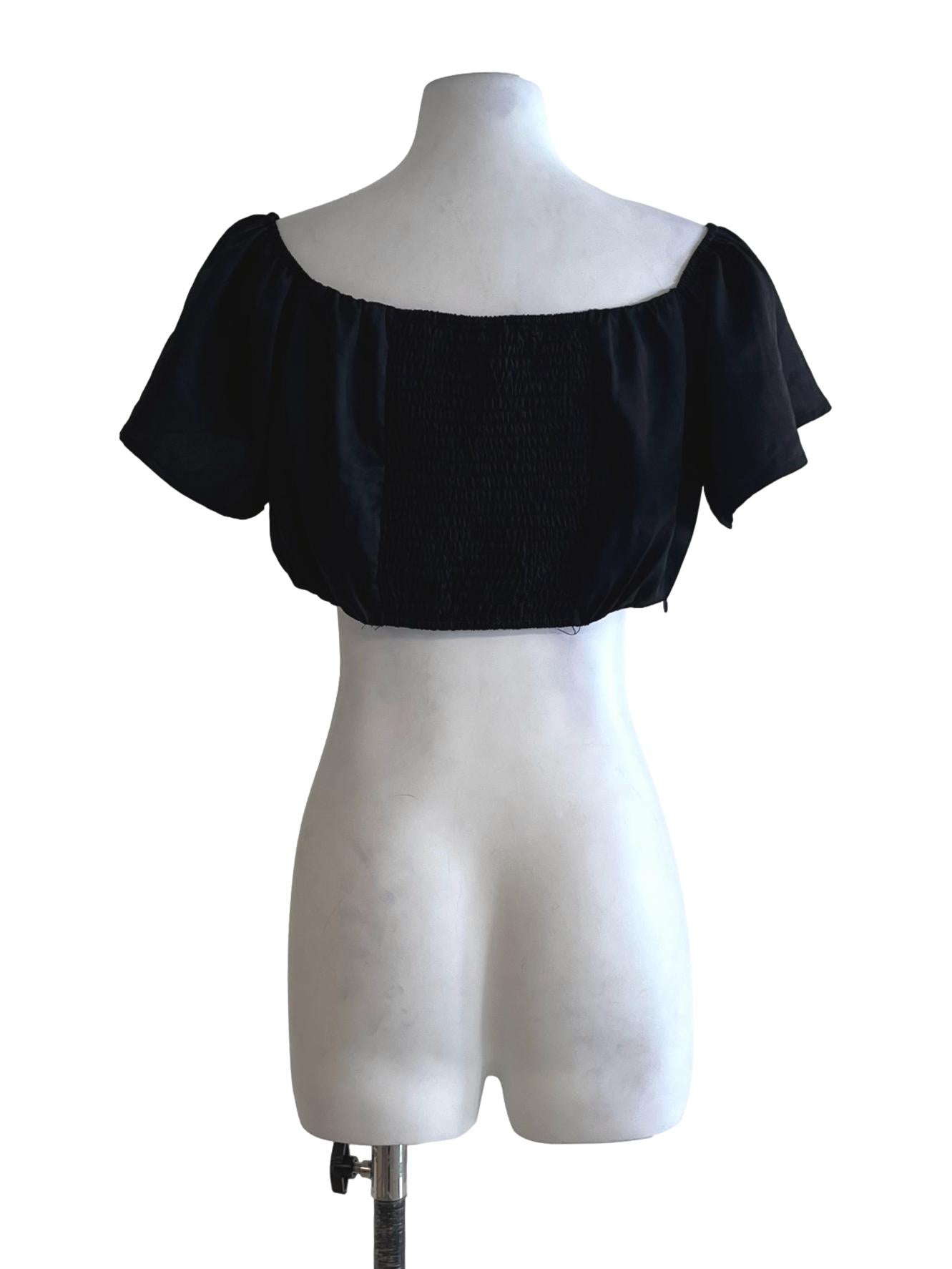 Black Scoop Neckline Cropped Blouse