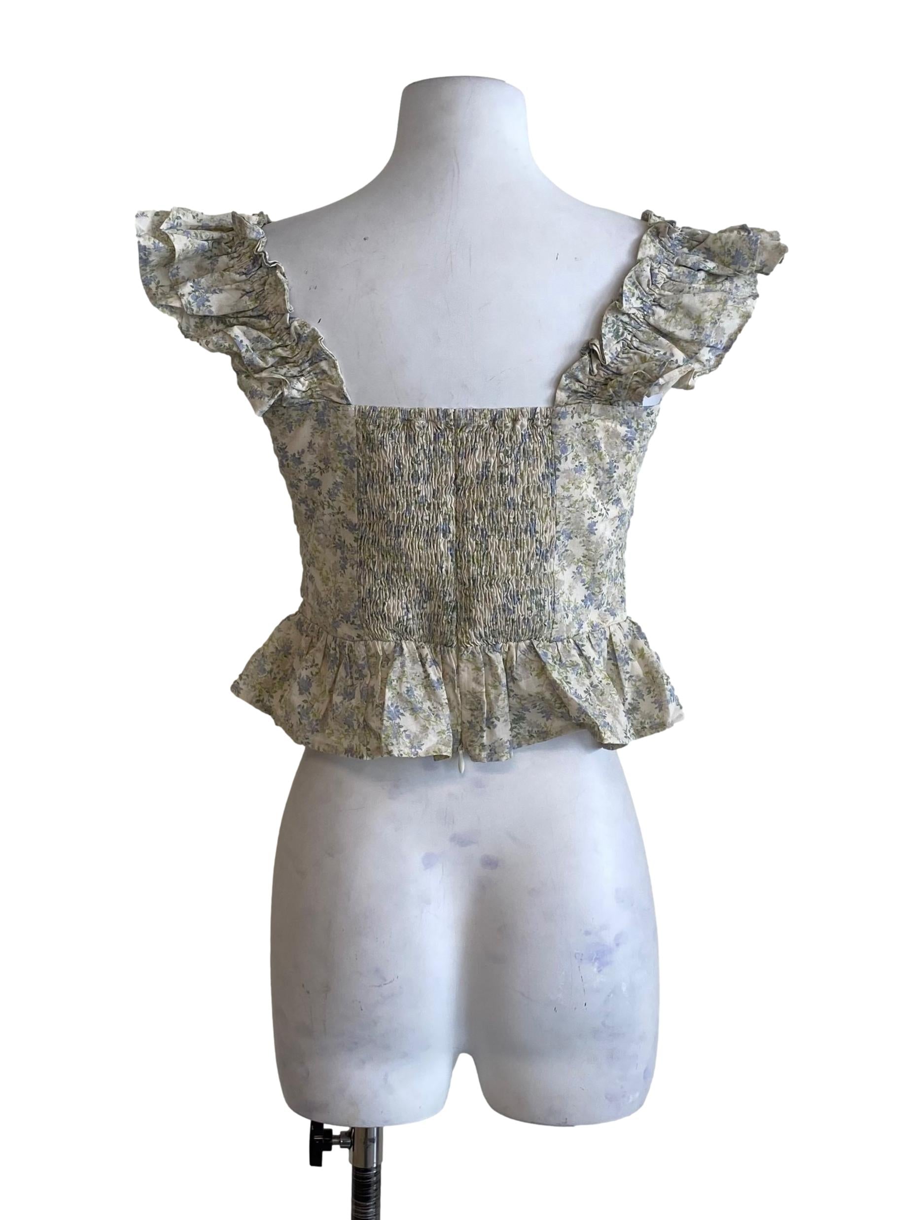 Ivory White Multicolor Floral Ruffle Blouse