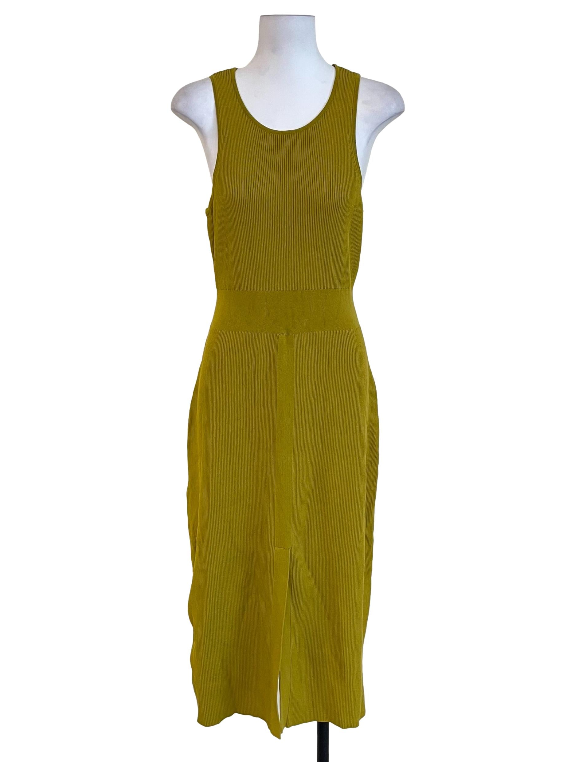 Corn Yellow Ribbed Knit Slip Dress