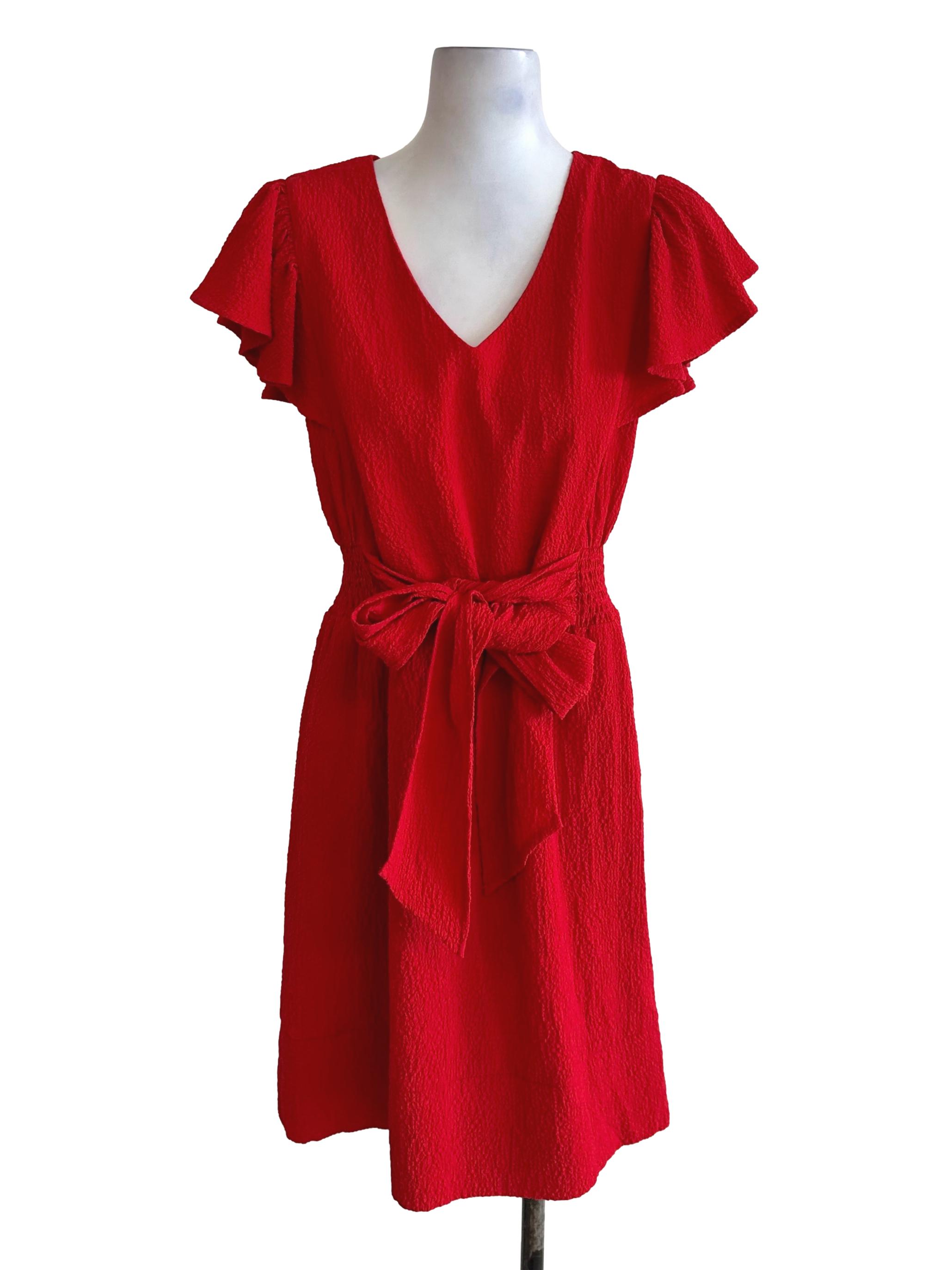 Chili Red V Neck Textured Dress