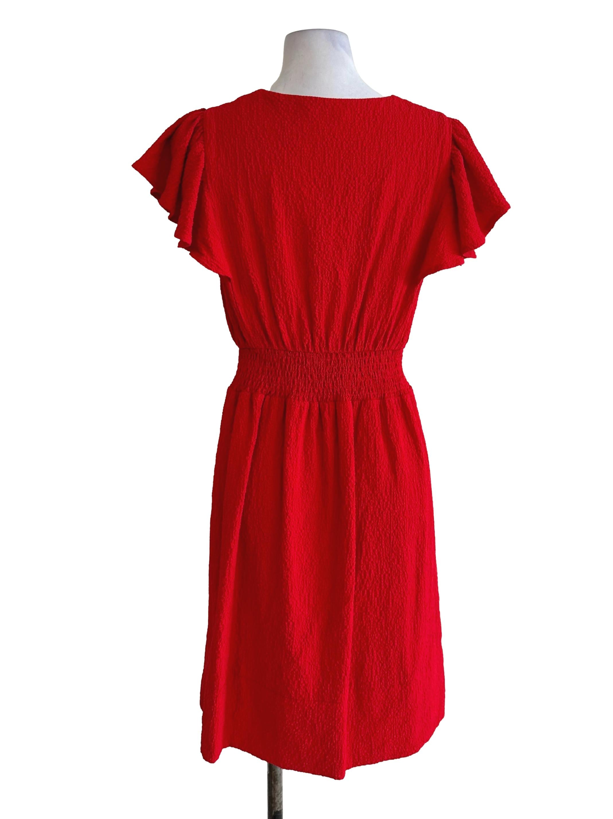 Chili Red V Neck Textured Dress