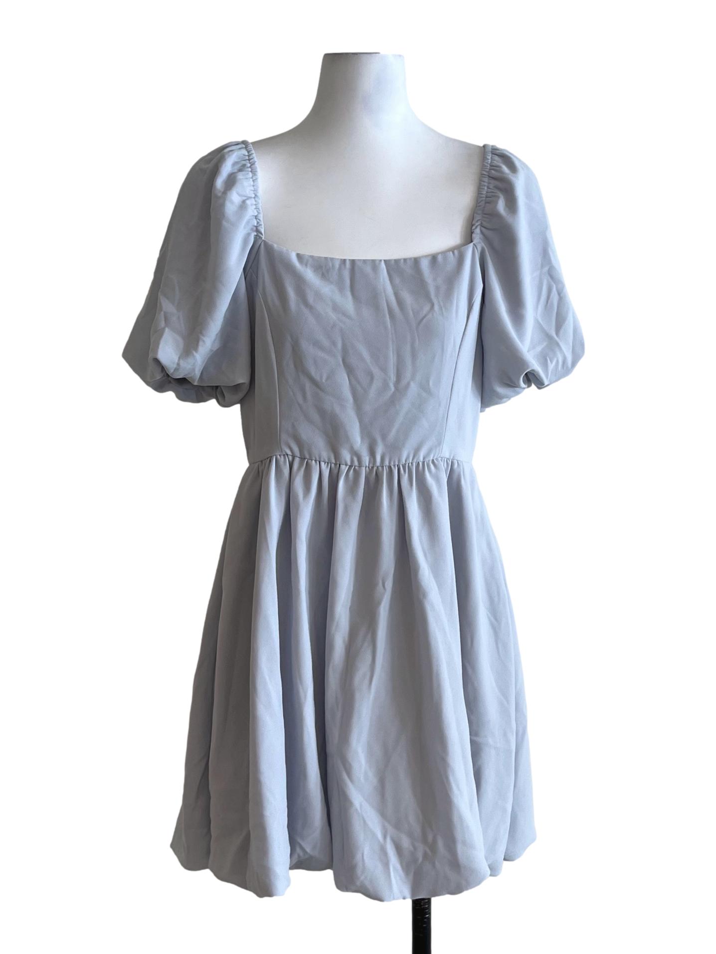 Stone Blue Square Neckline Empire Dress