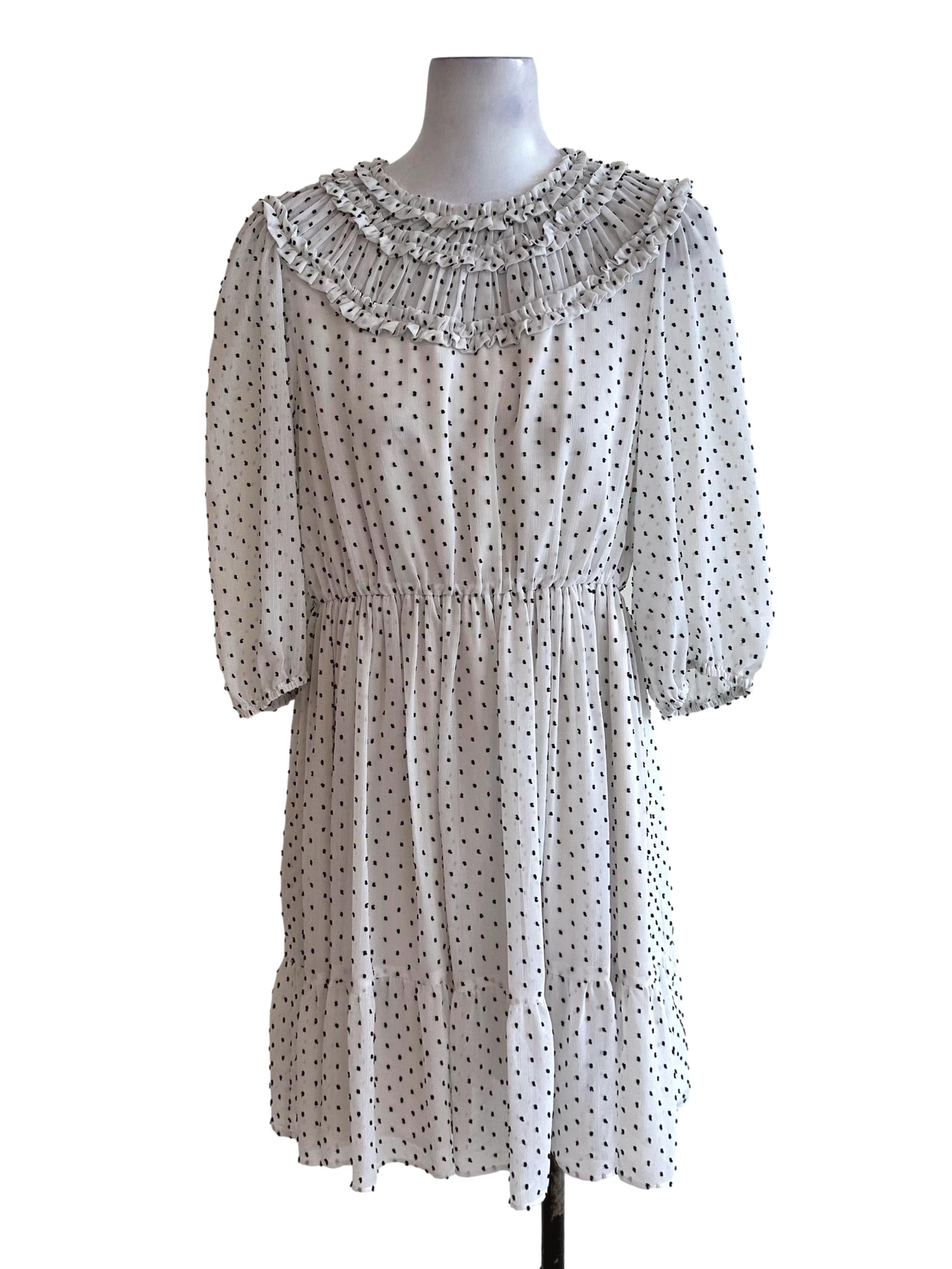 Cloud White Polka Dot Ruffle Dress