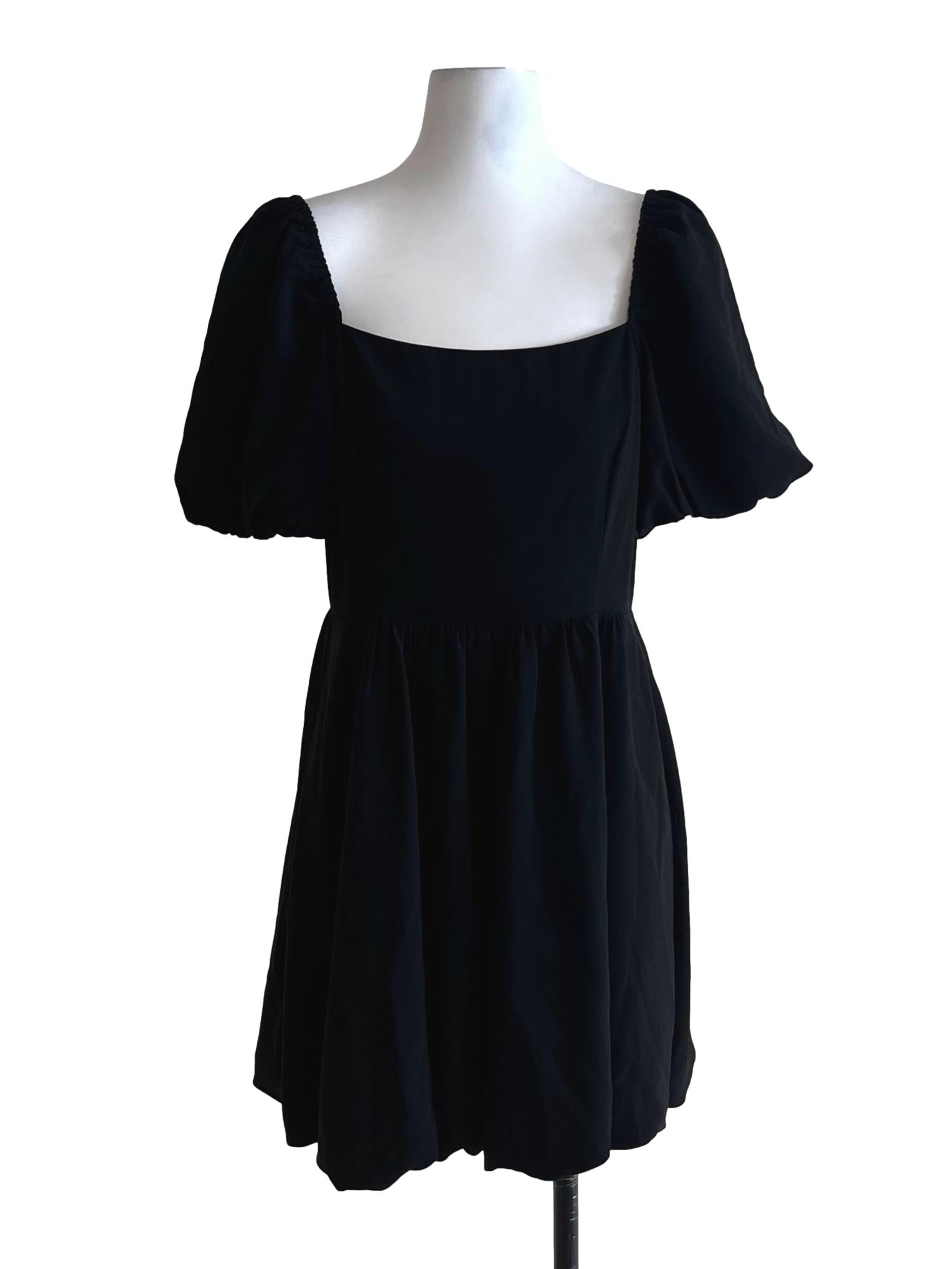 Black Square Neckline Empire Dress