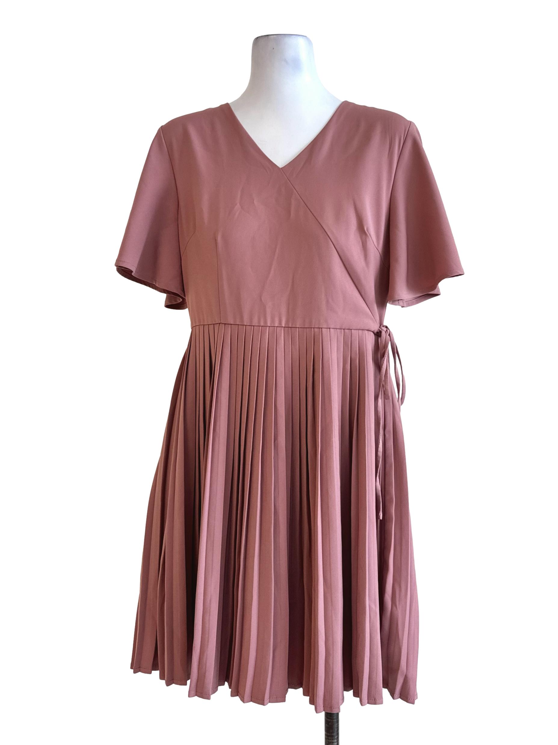 Liver Pink Pleated Dress