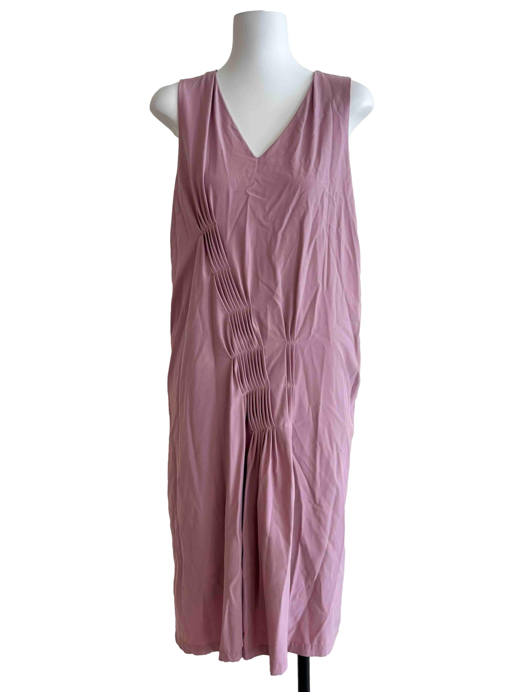 Flamingo Pink Pleated Shift Dress