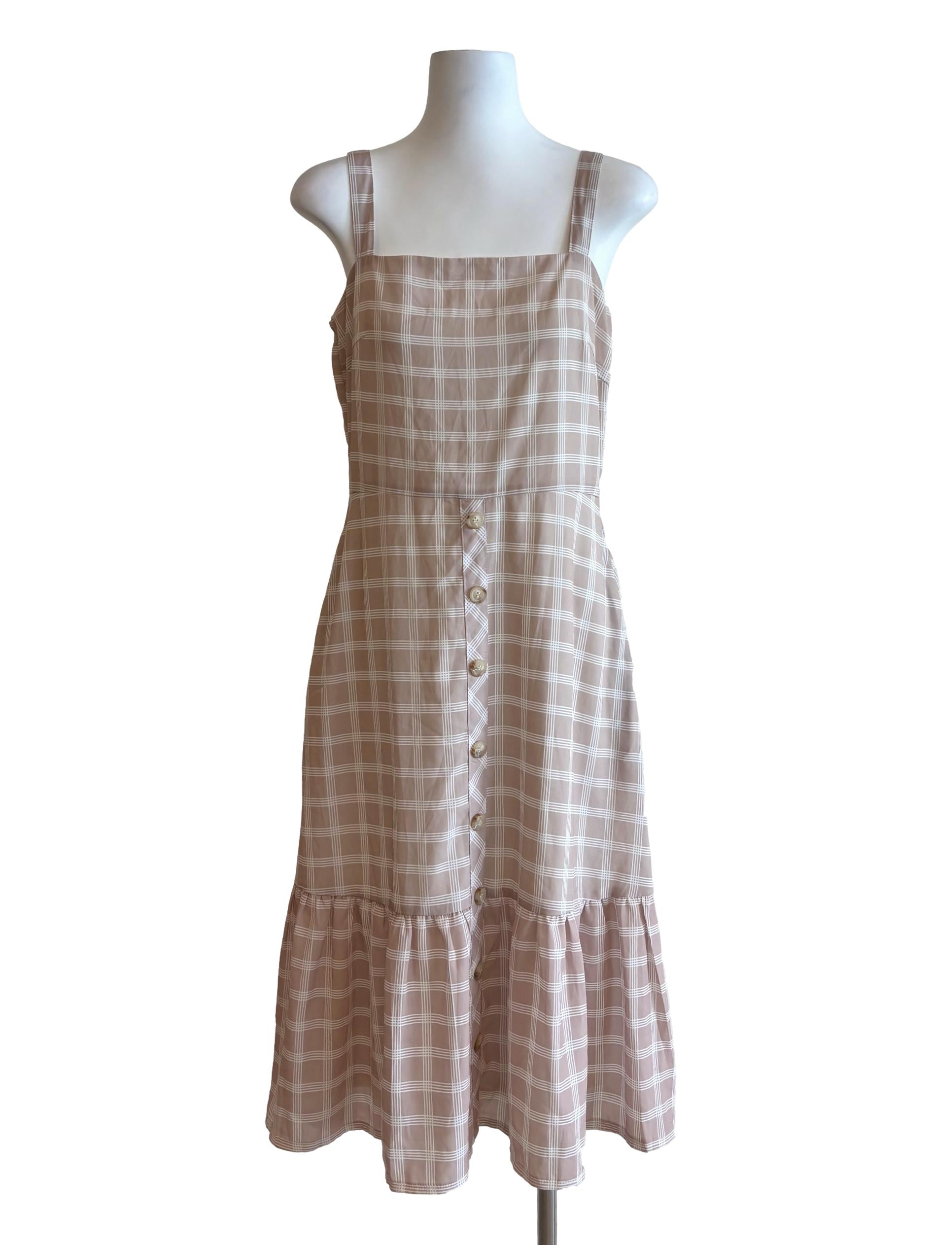 Buttercreme Checkered Square Neck Dress