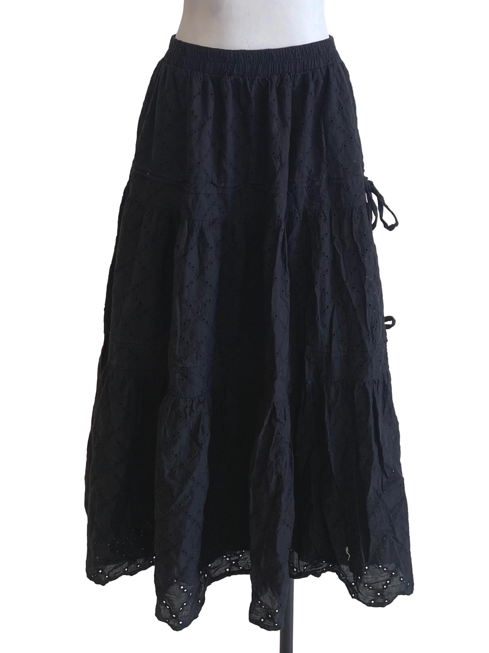 Jade Black Lace Pattern Ribbon Gypsy Skirt