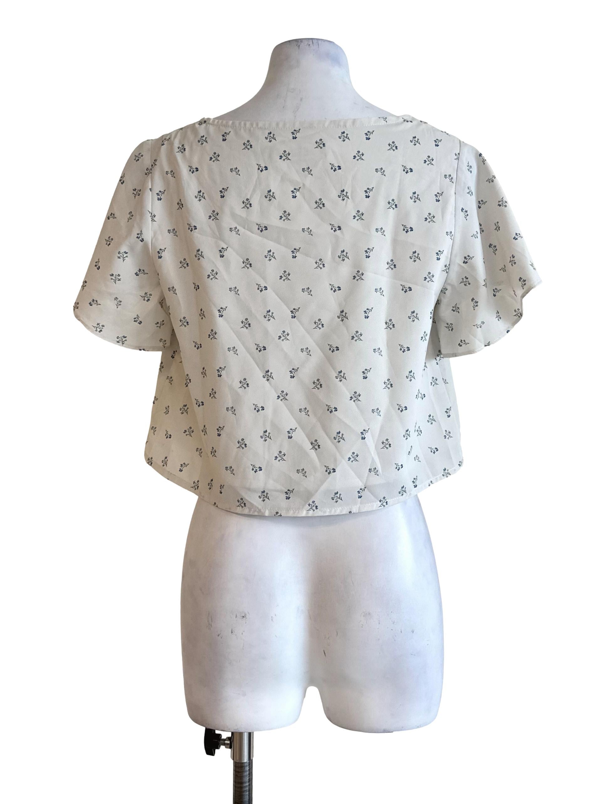 Pale Grey Print Square Neck Top