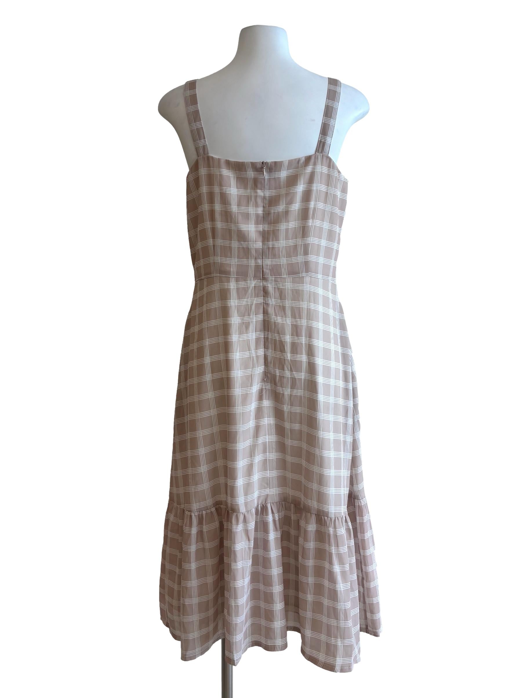 Buttercreme Checkered Square Neck Dress