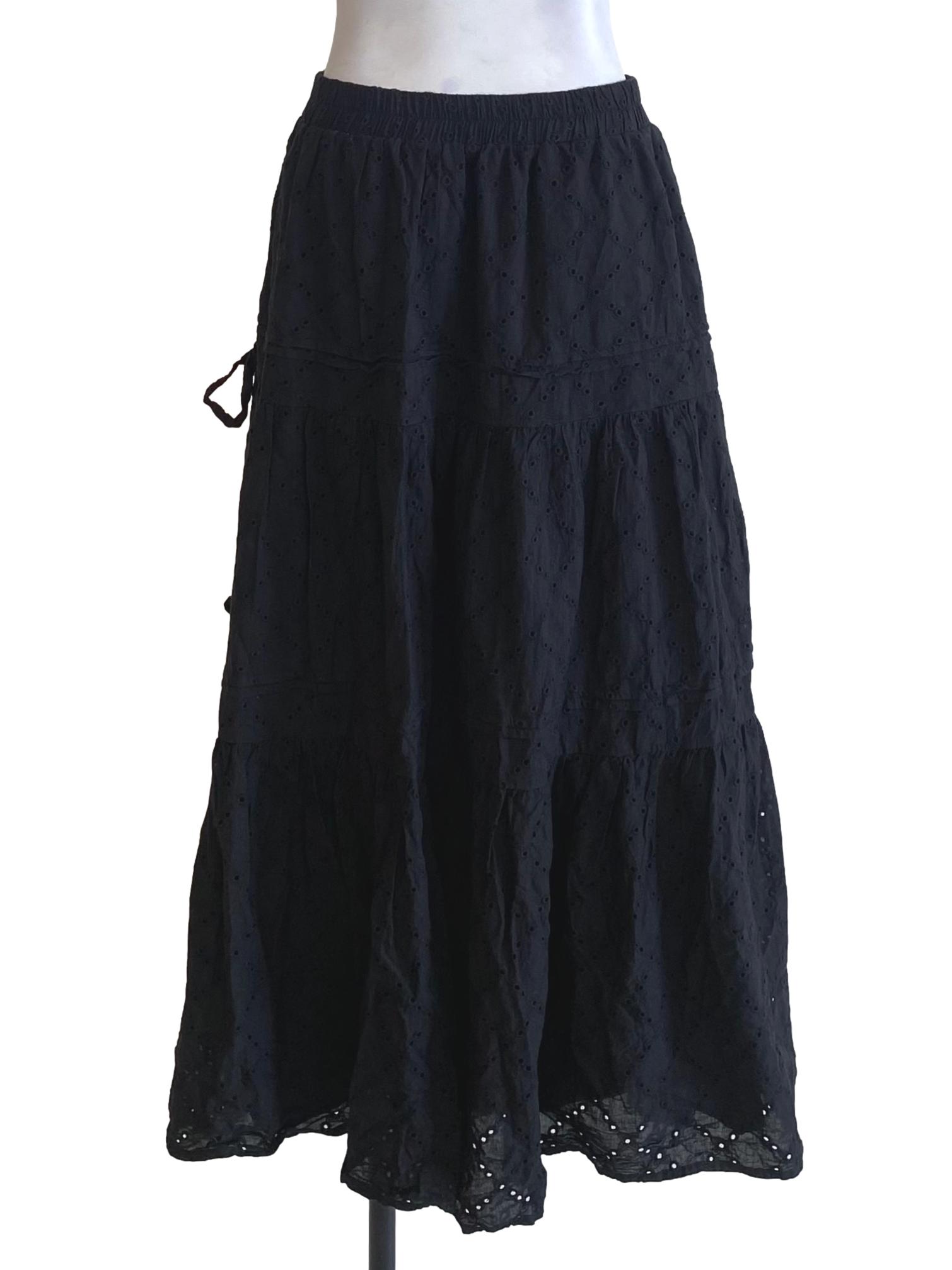 Jade Black Lace Pattern Ribbon Gypsy Skirt