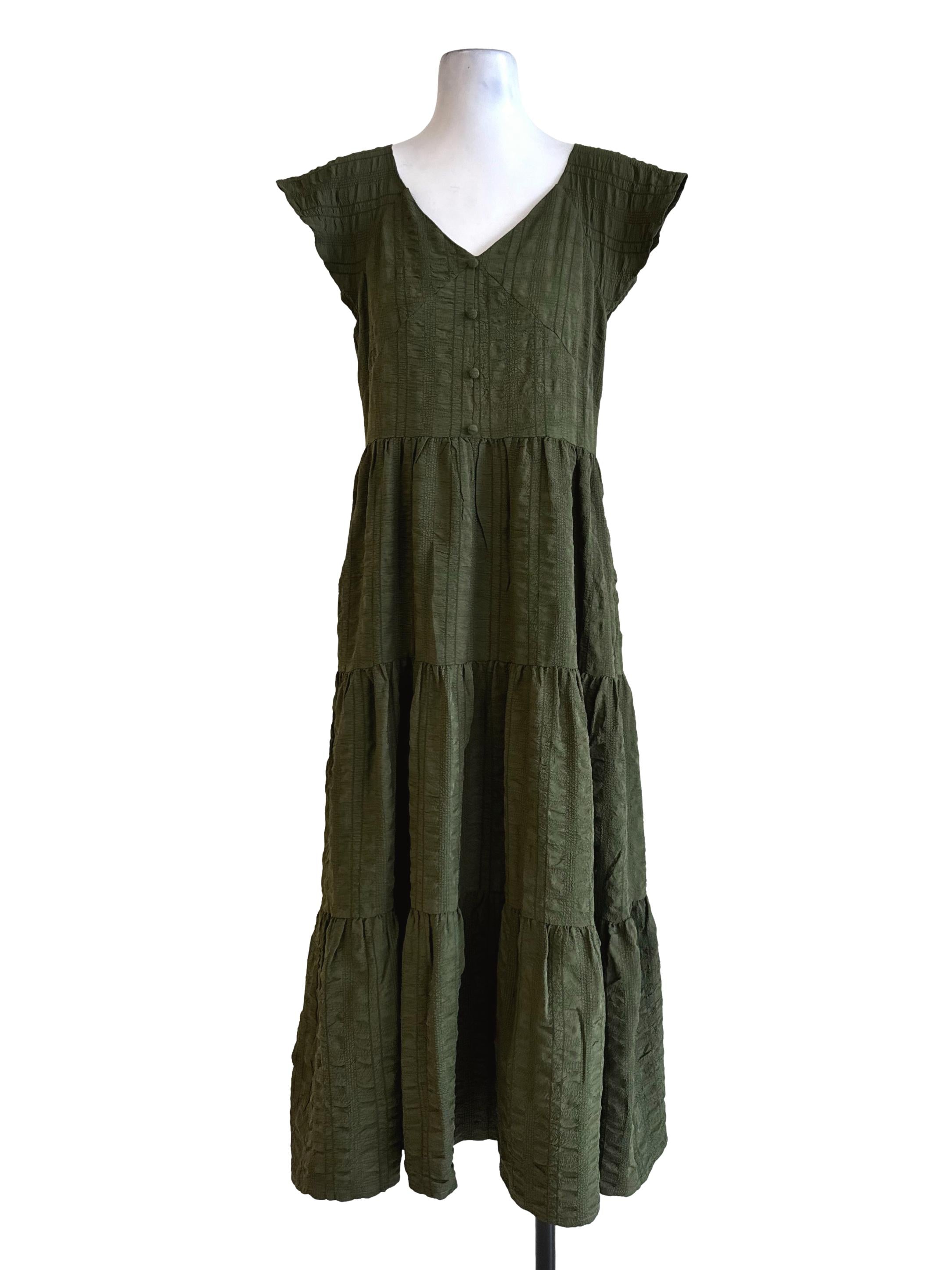 Moss Green V Neck Dress