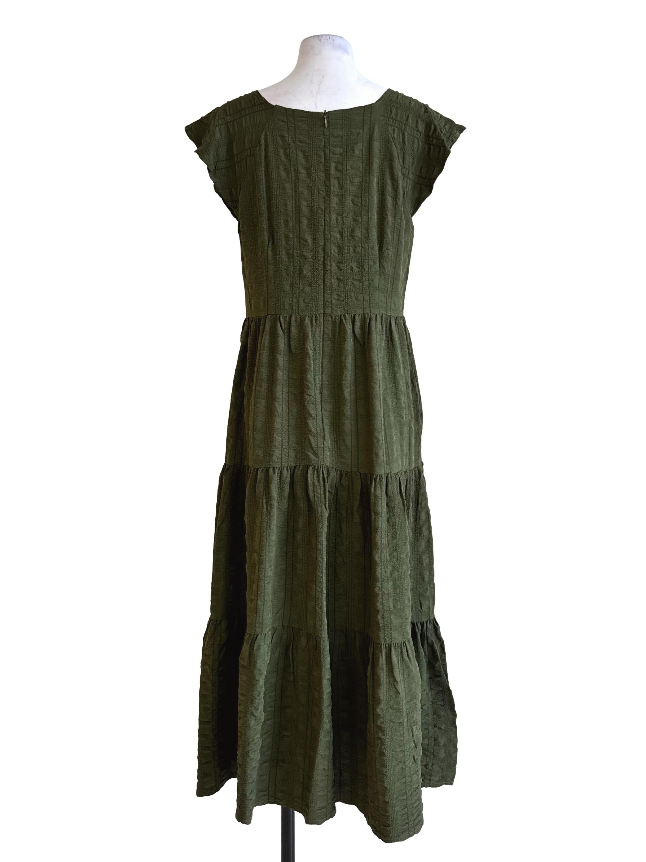 Moss Green V Neck Dress