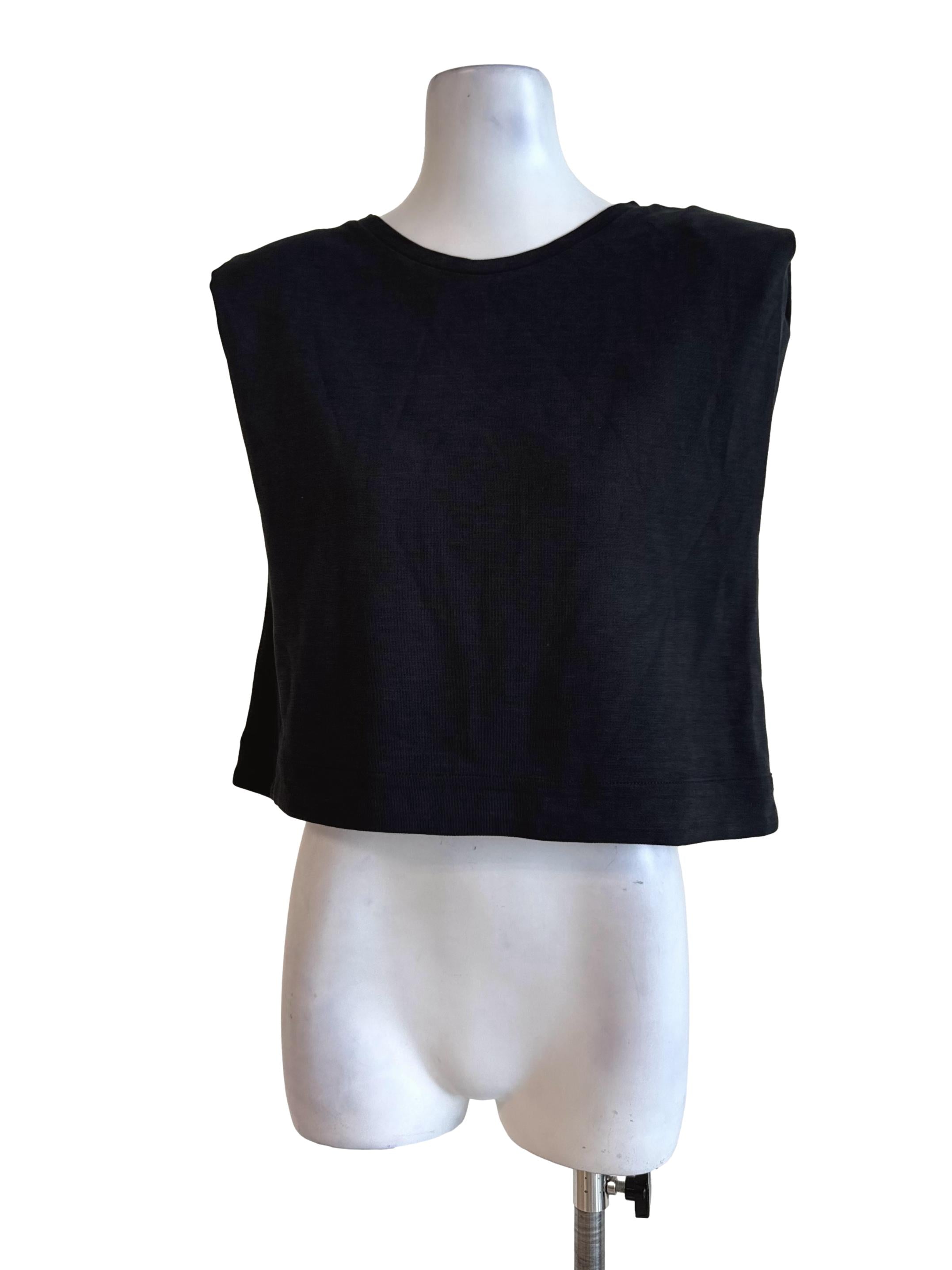 Box Black Shoulder Padded Top