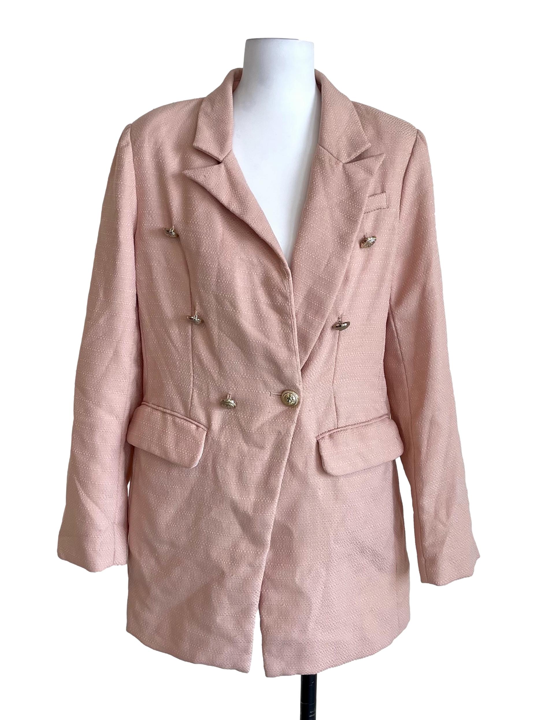Light Peach Pink Double Breasted Blazer