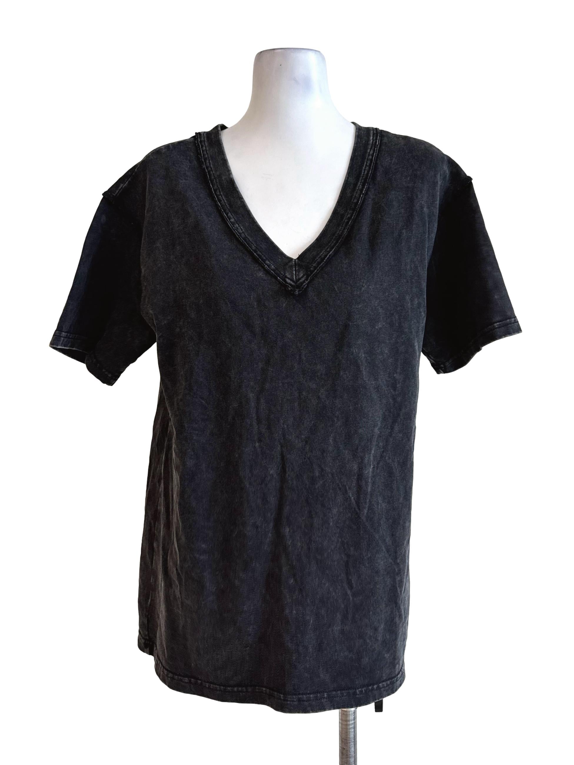 Acid Wash V Neck Top YHF