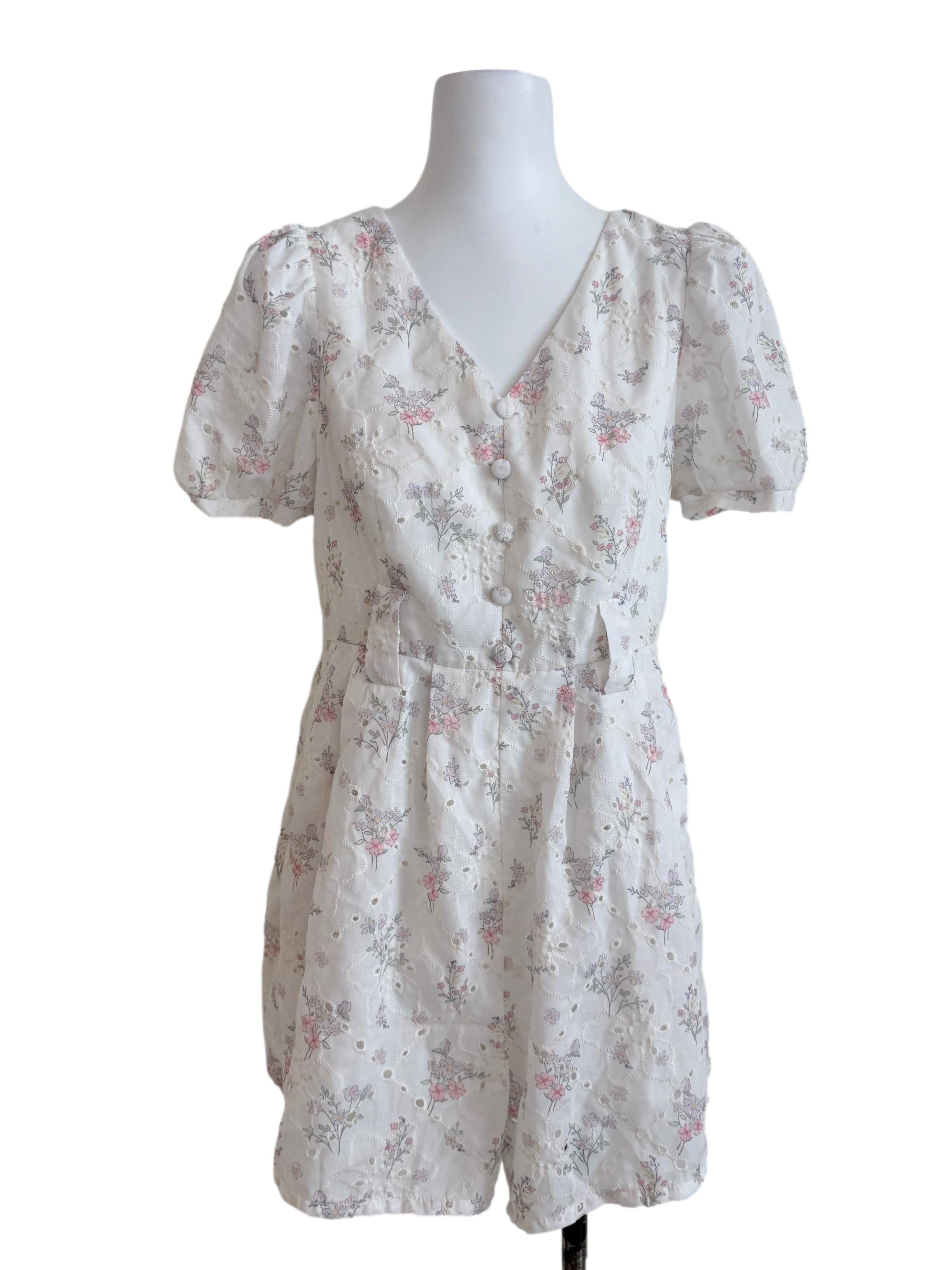 Pearl White Floral Romper