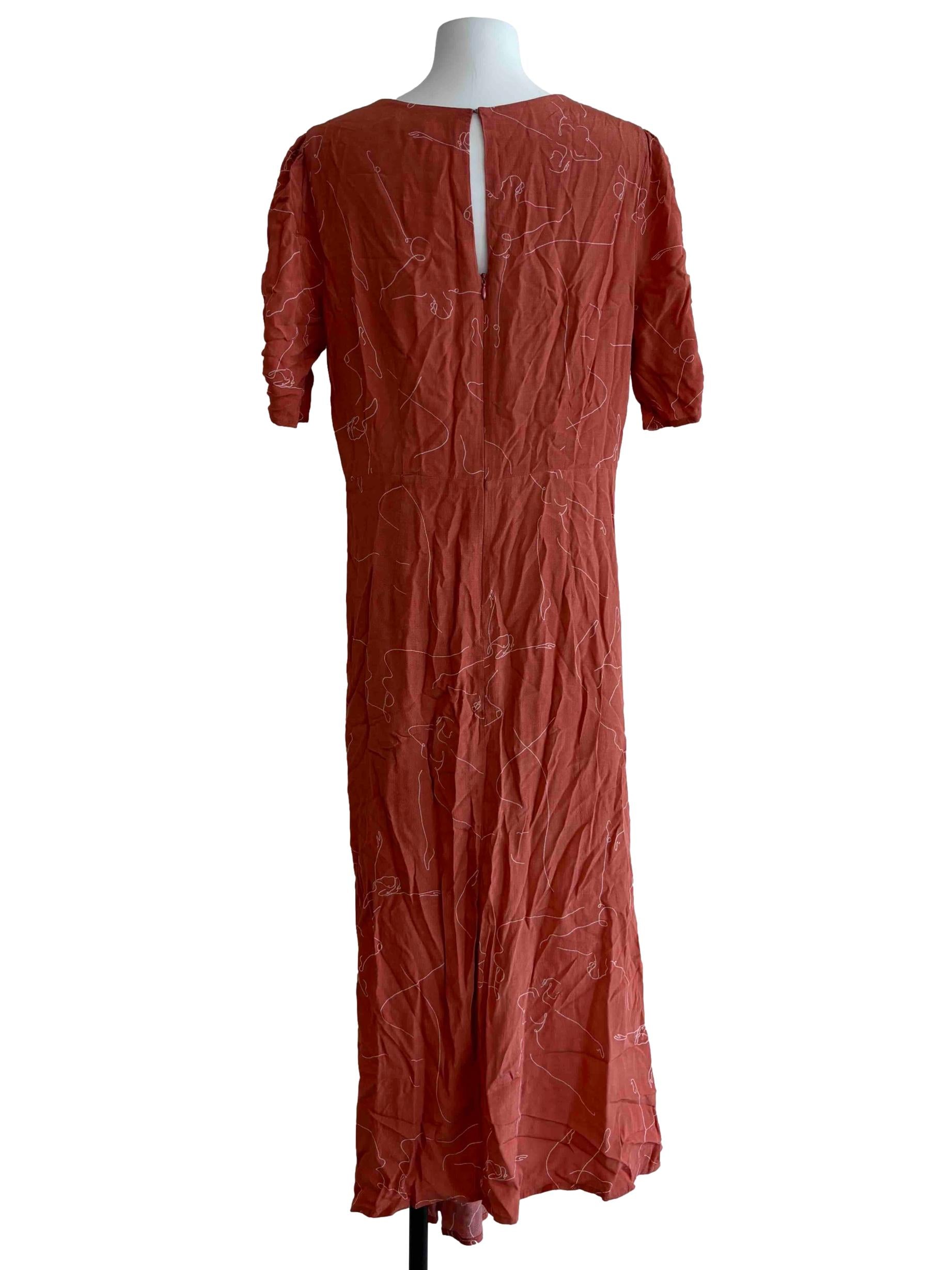 Coral Printed Plunged Neck Dress