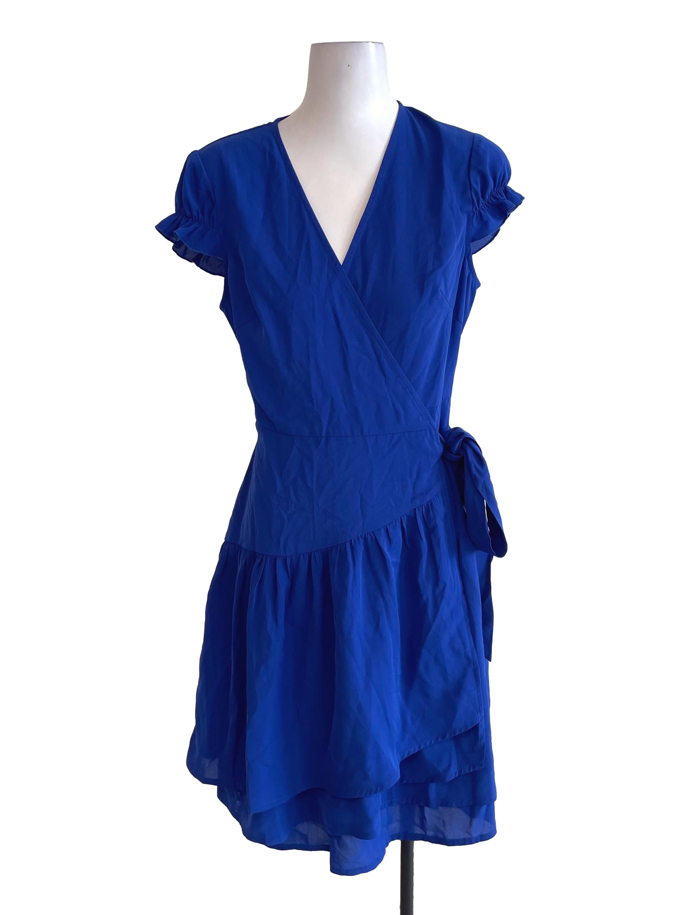 Royal Blue Yoke Waist Wrap Dress