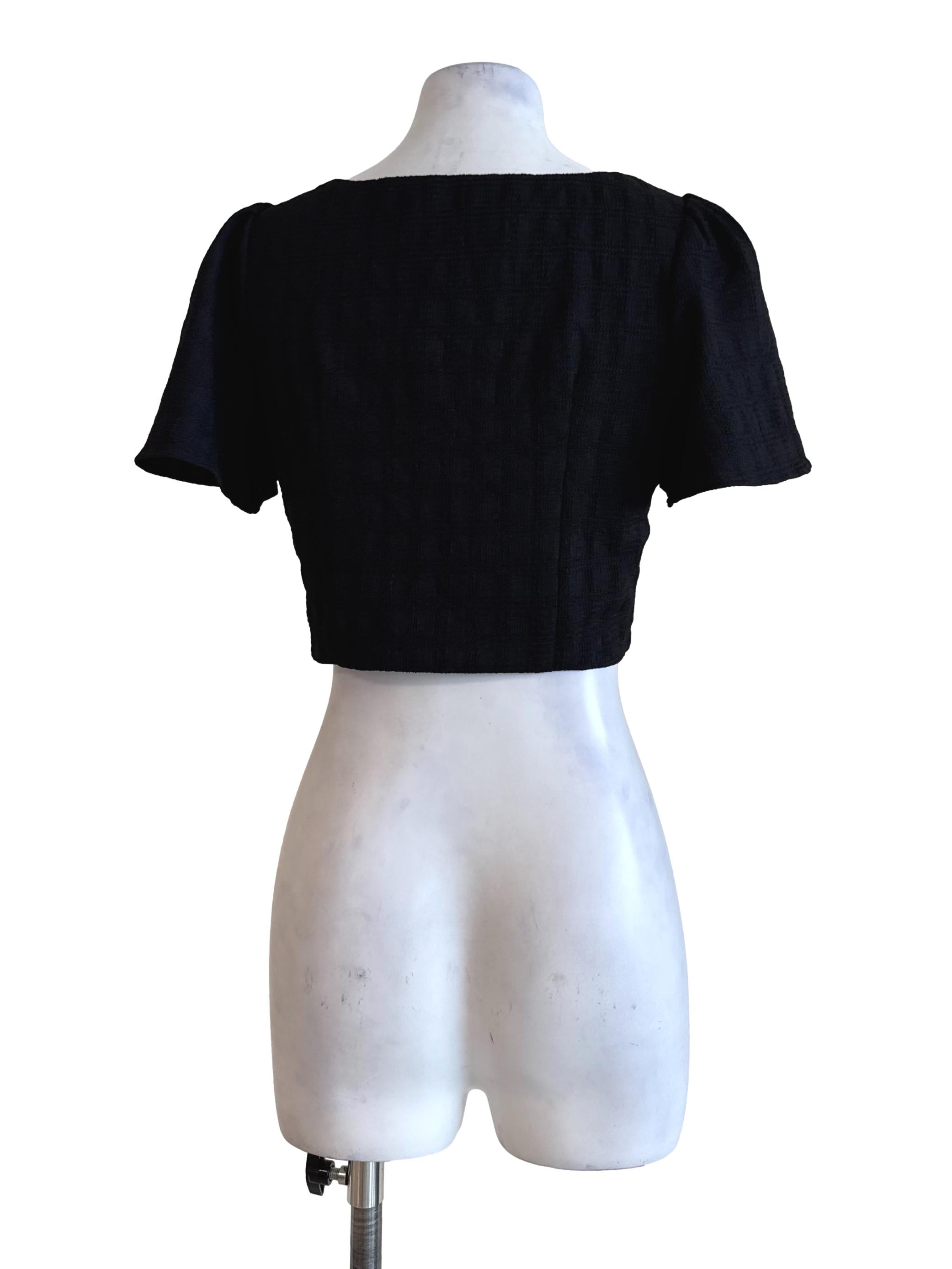 Textured Black Crop Top