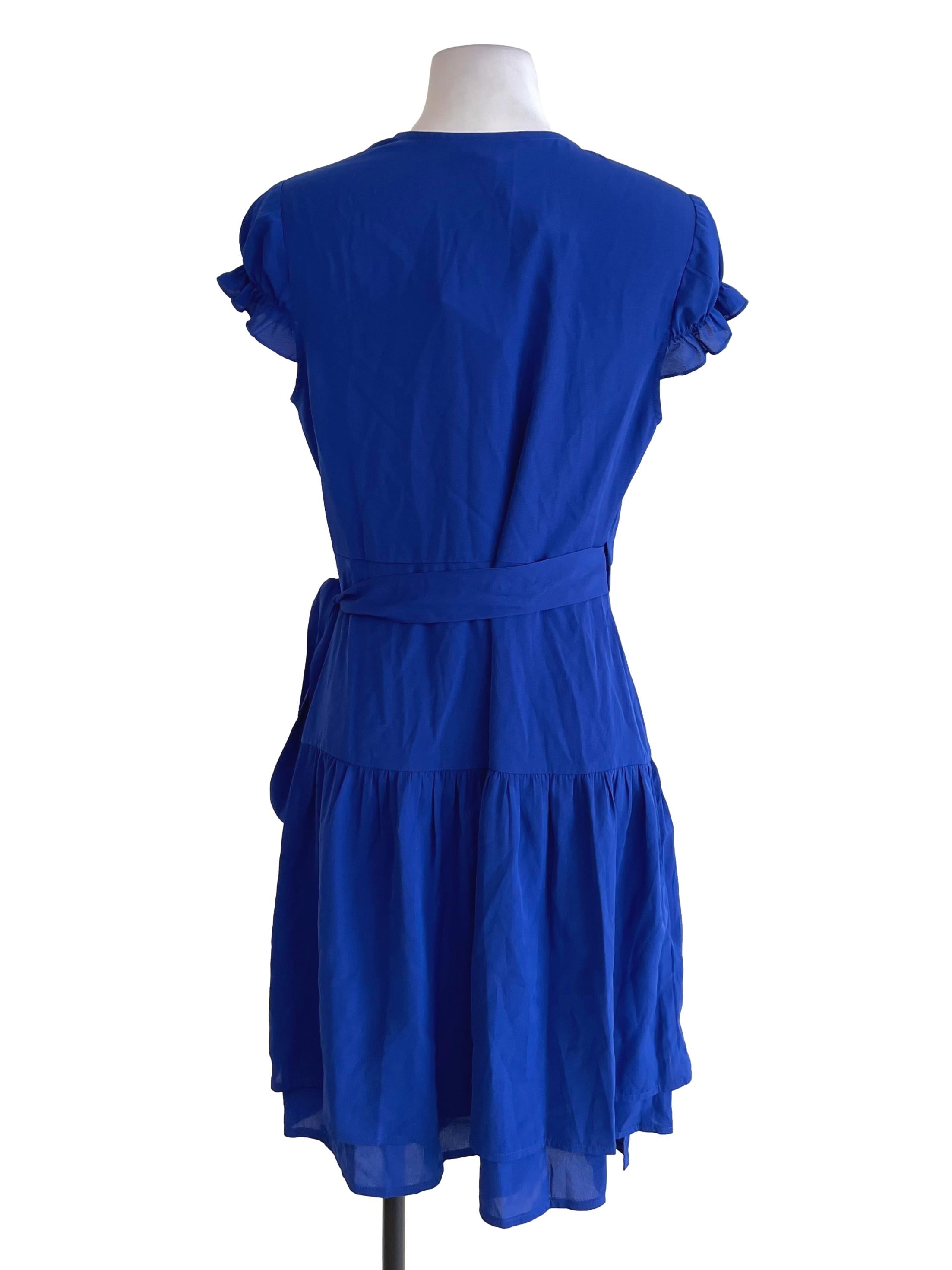 Royal Blue Yoke Waist Wrap Dress