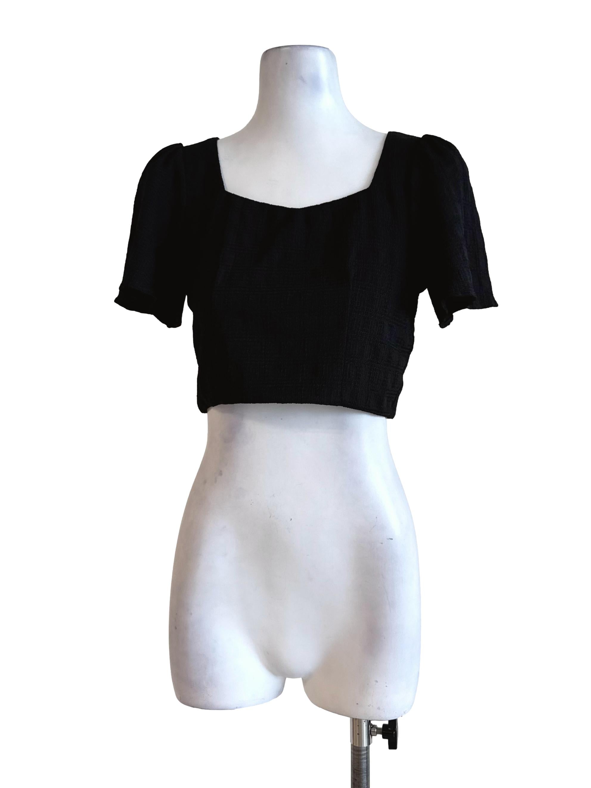 Textured Black Crop Top