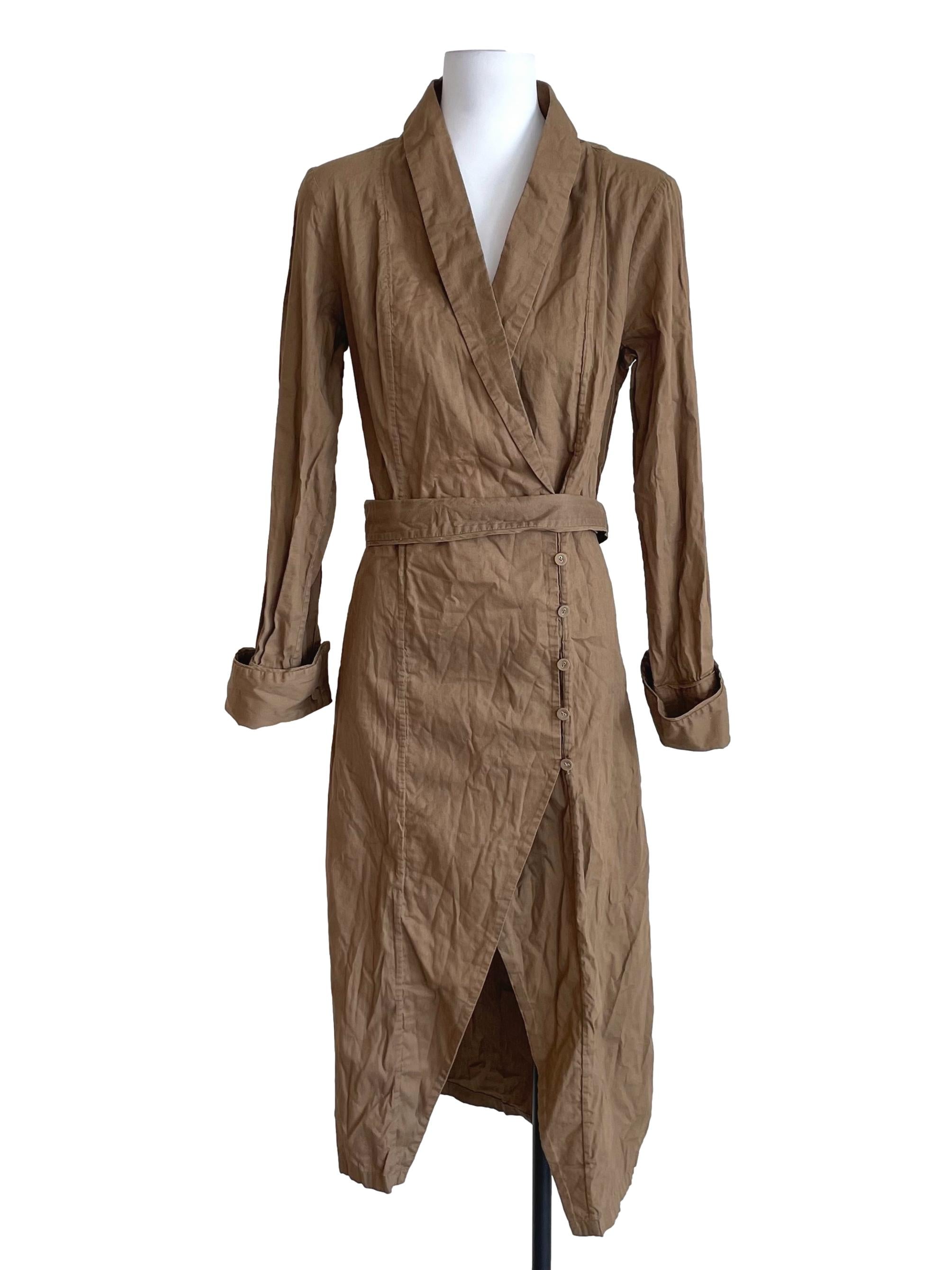 Peanut Brown Button Down Wrap Dress