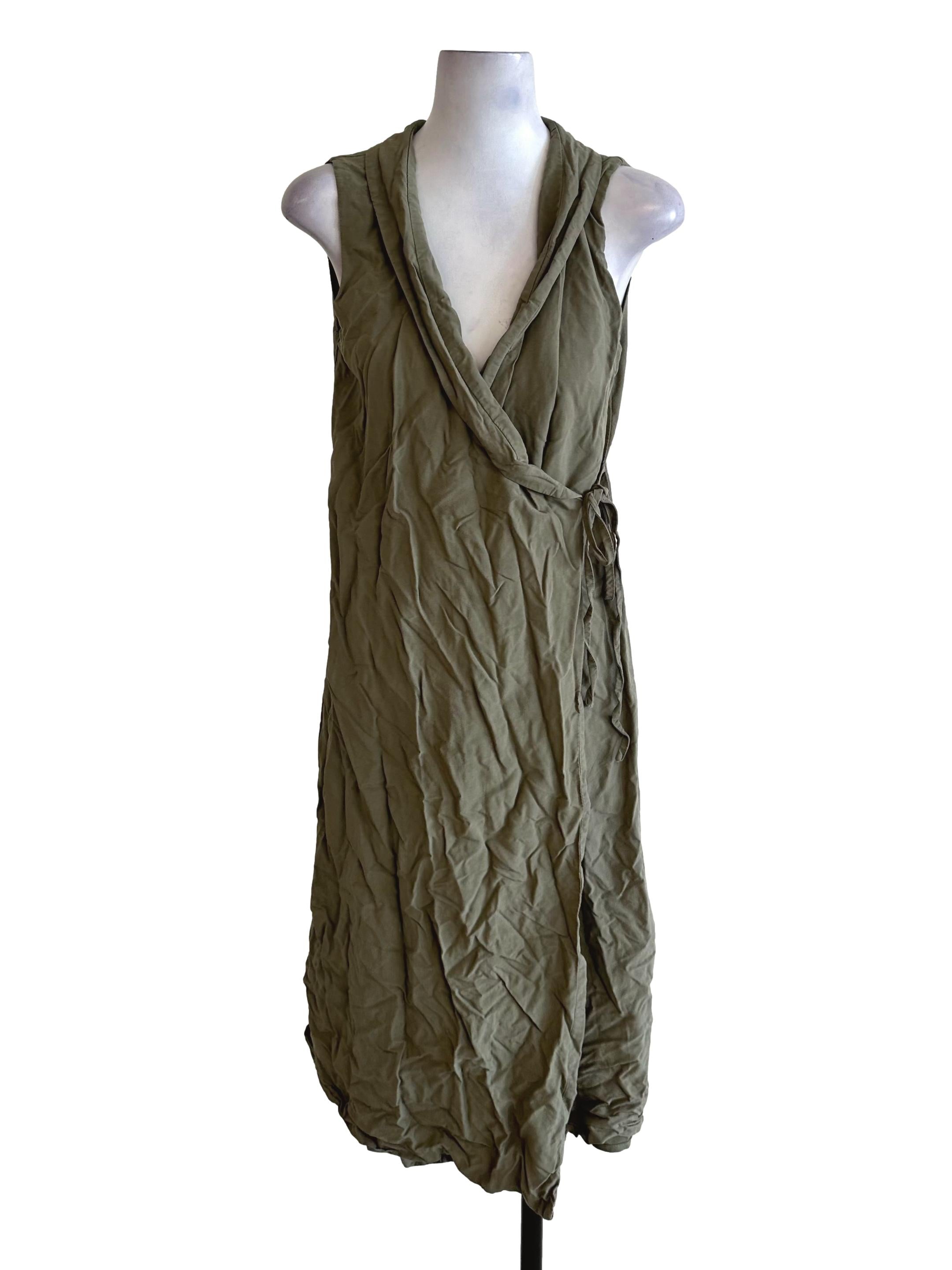 Moss Green V Neck Wrap Dress TEM