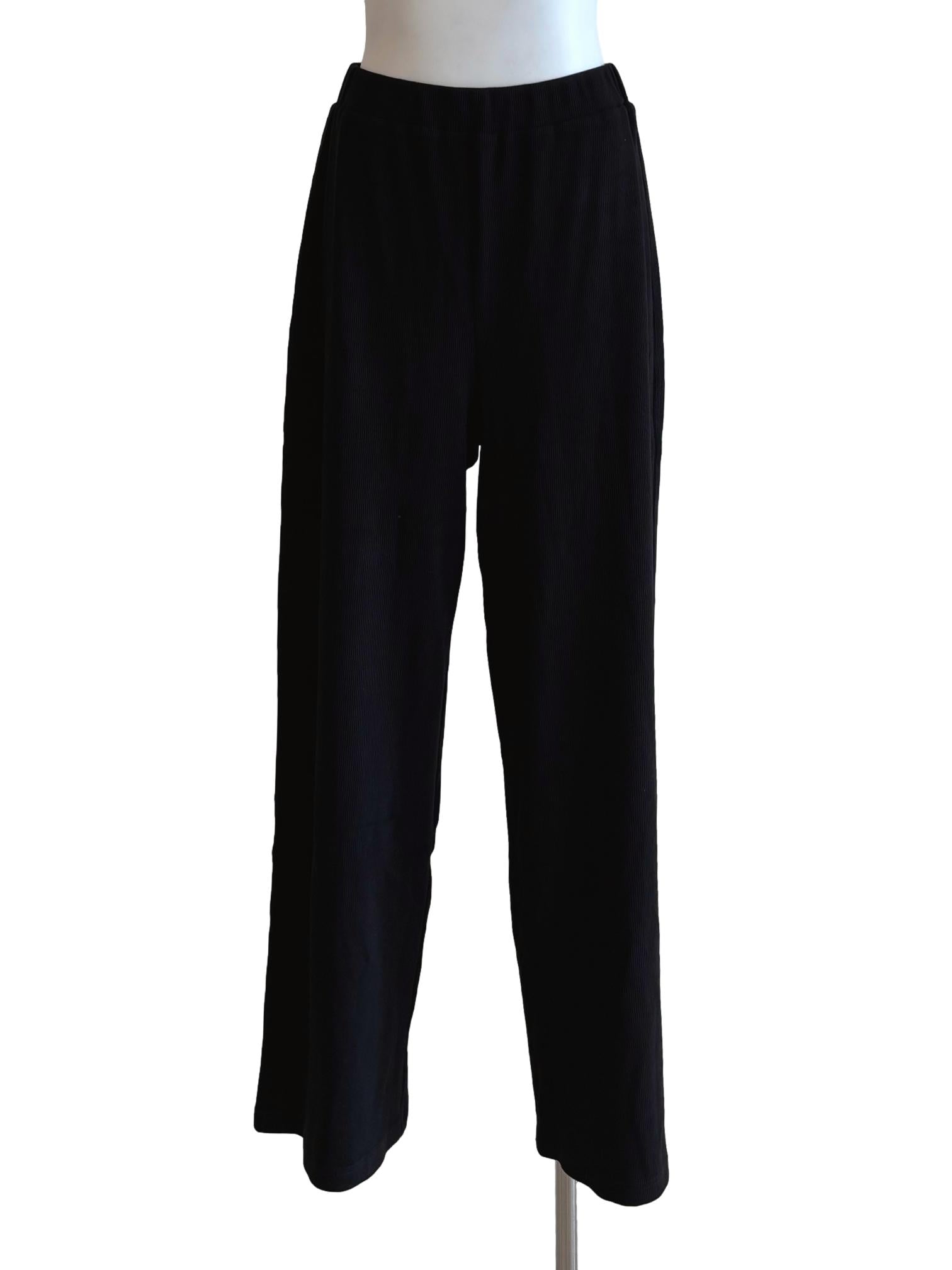 Night Black Ribbed Cotton Pants