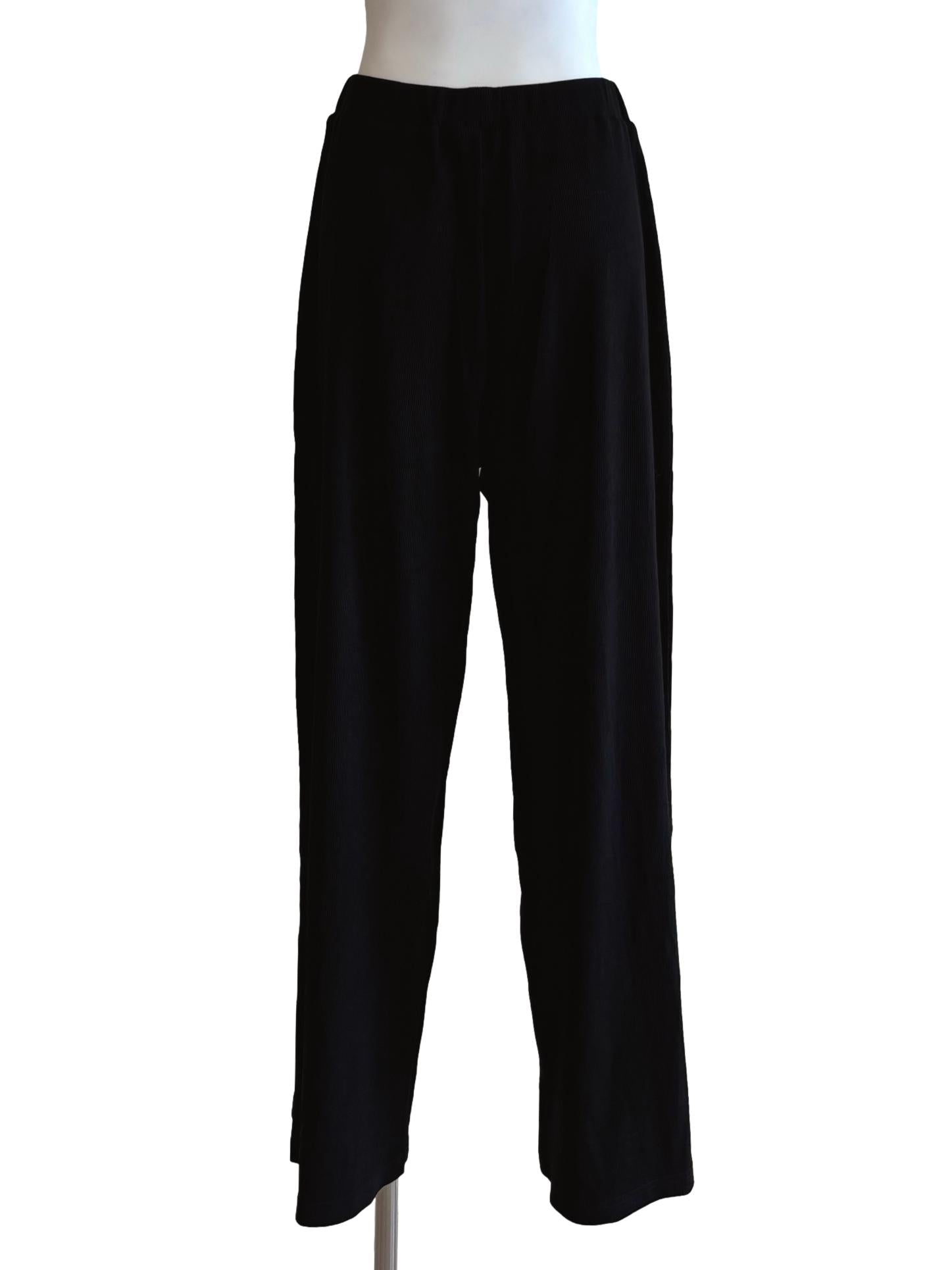 Night Black Ribbed Cotton Pants