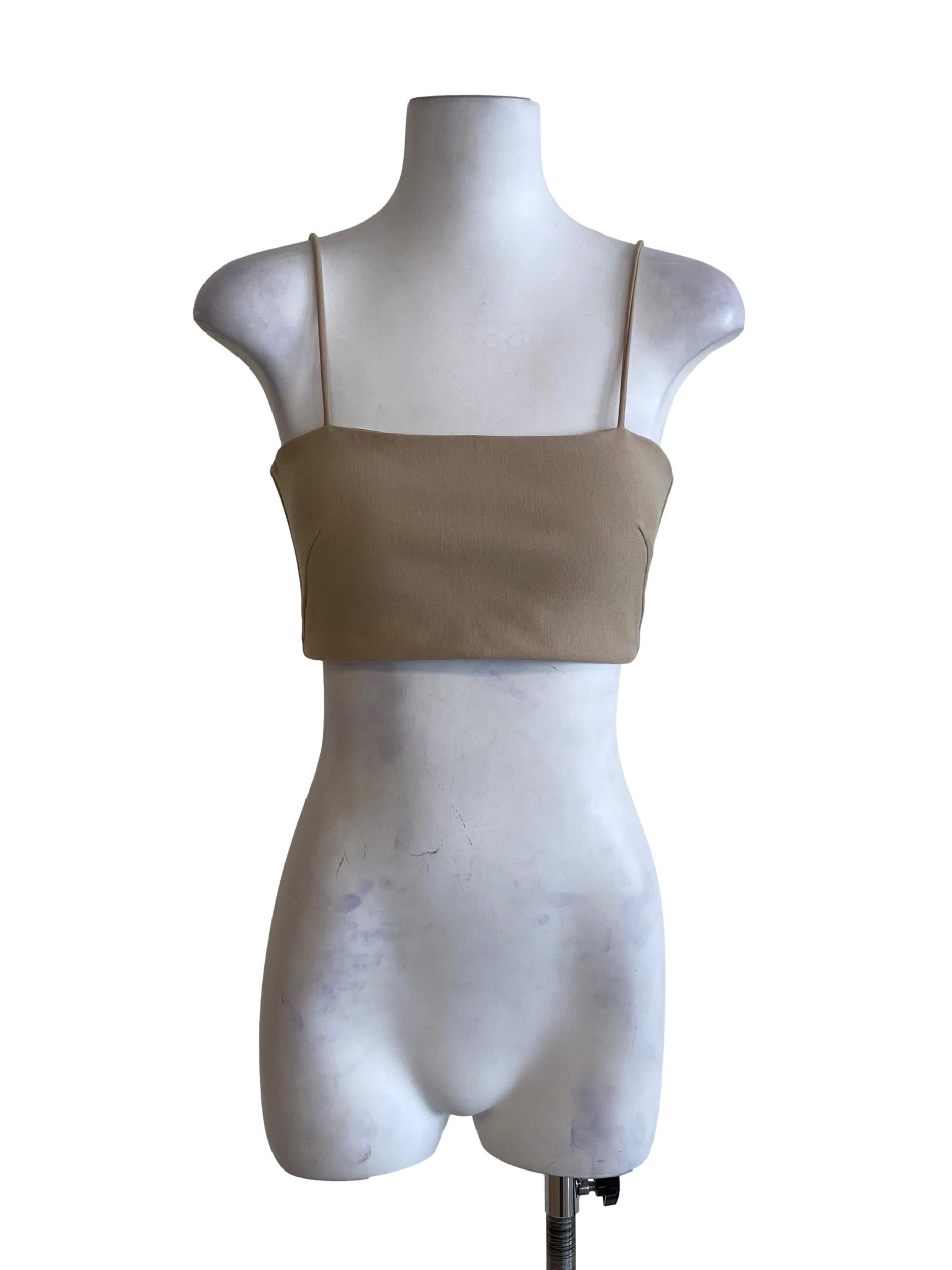 Beige Spaghetti Strap Sleveless Crop Top