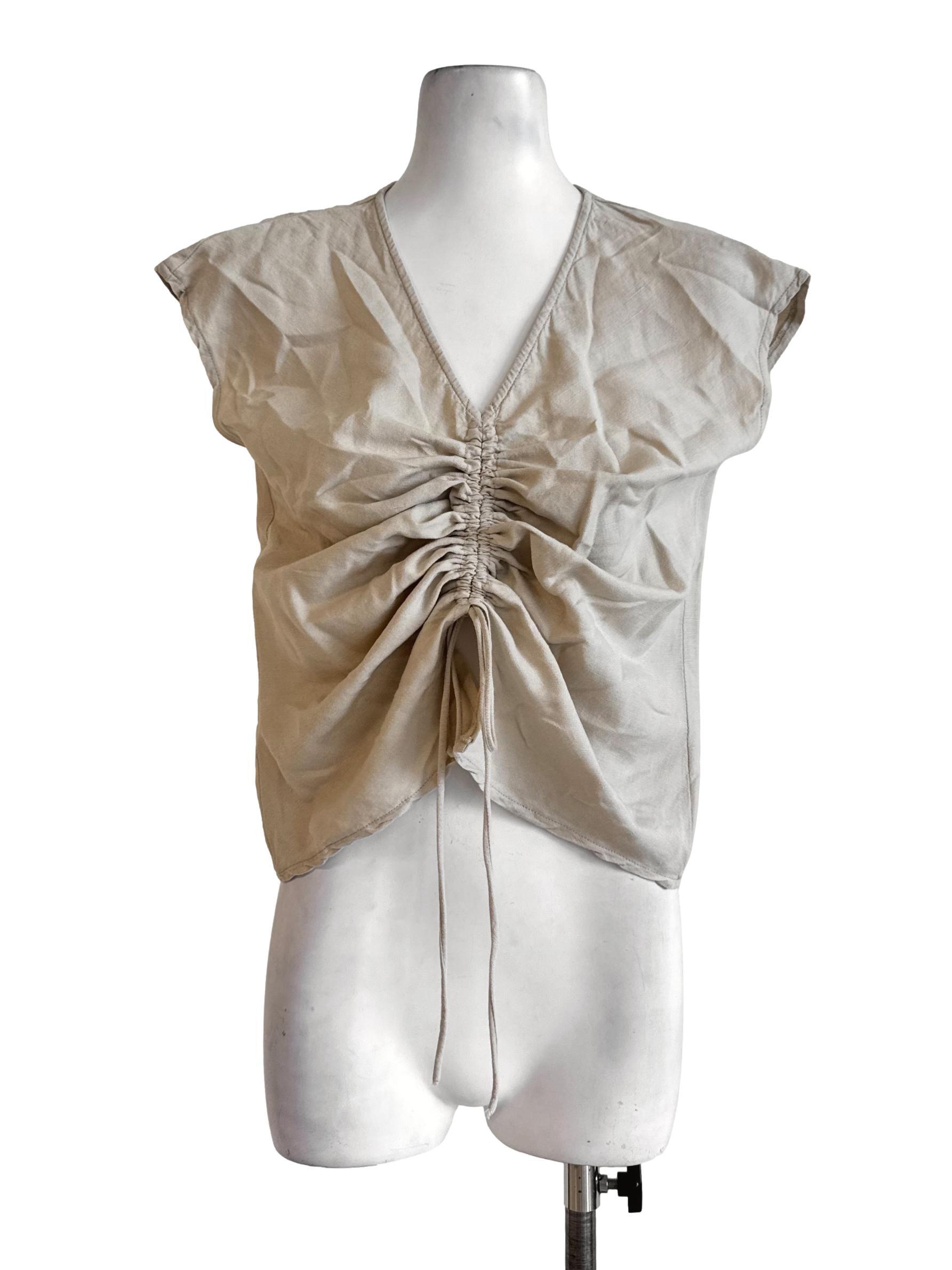 Beige V Neck Top