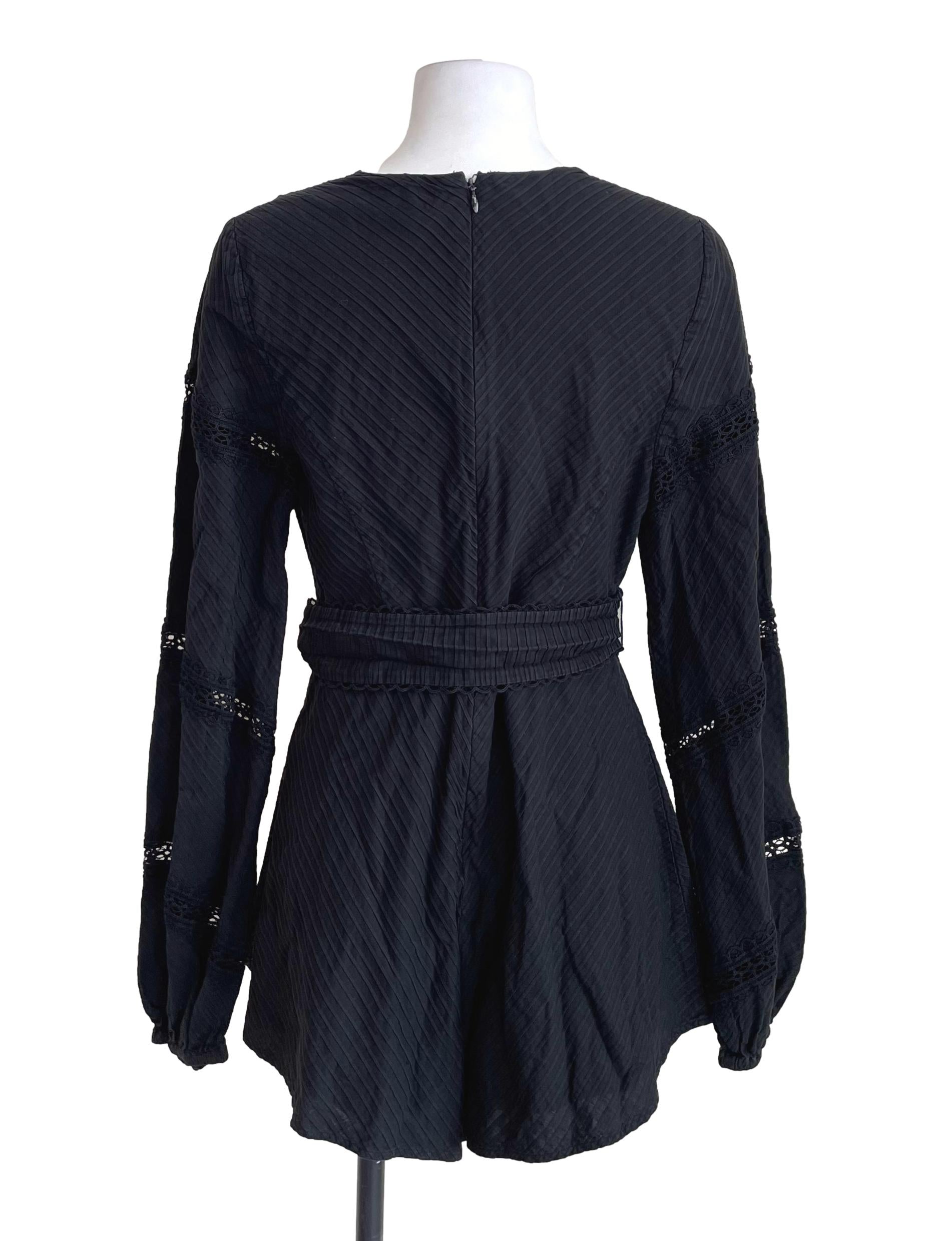 Charcoal Black Lace Trace Puff Sleeves Romper