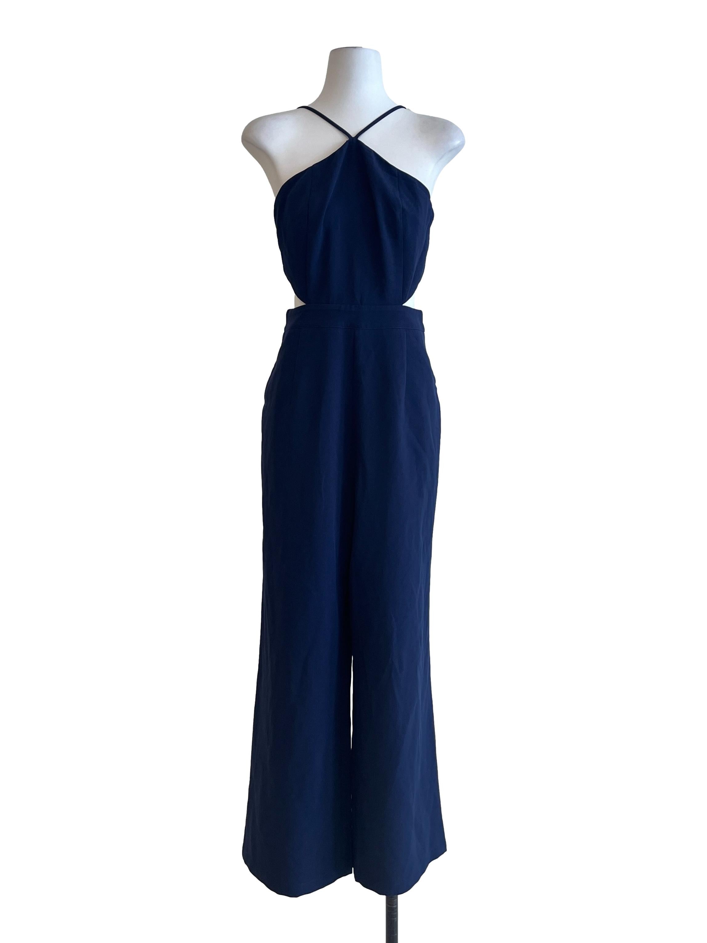 Navy Blue Halter Strap Sleeveless Jumpsuit