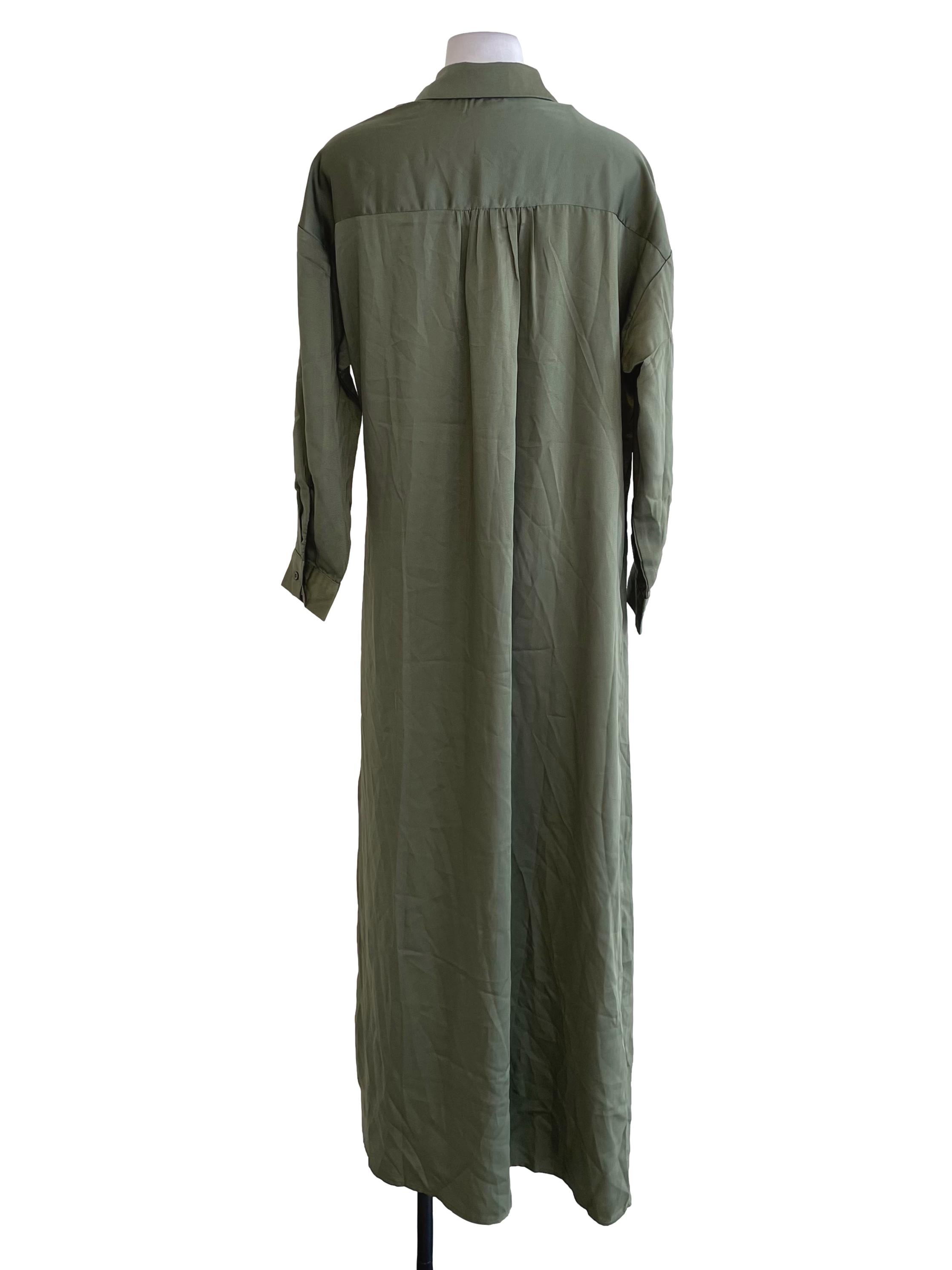 Crocodile Green Satin Shirt Wrap Dress